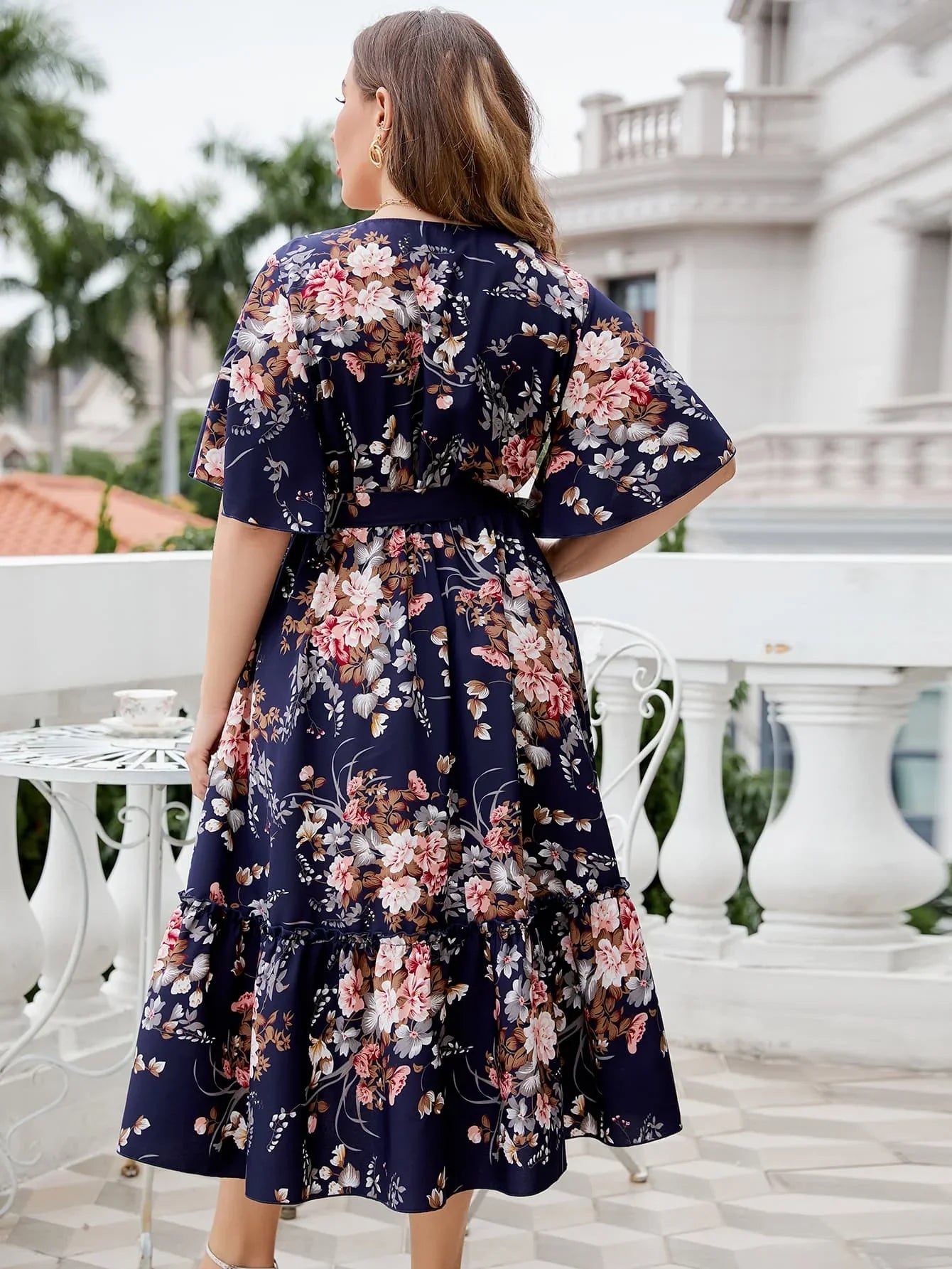 Honey Plus Size Floral Surplice Neck Midi Dress - Southern Shores Clothing