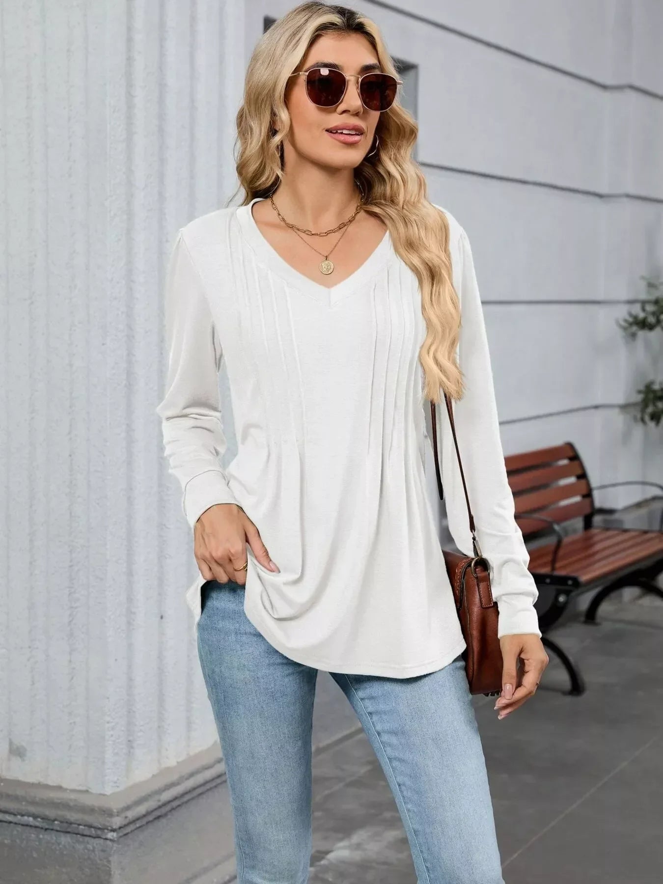V-Neck Long Sleeve Relaxed Fit T-Shirt - Southern Shores Clothing