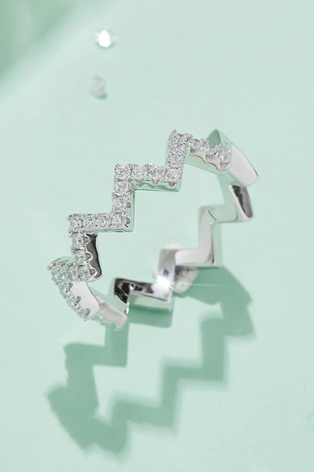 Moissanite Wavy Band Ring In Sterling Silver - Southern Shores Clothing