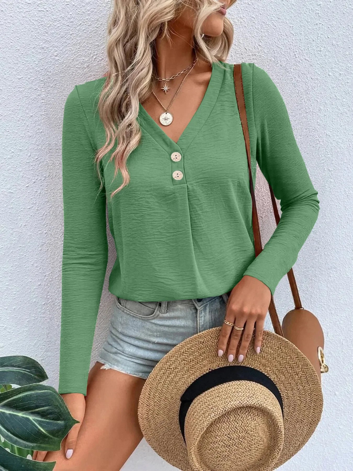 Plus Size V Neck Long Sleeve T Shirt Everyday Comfort - Southern Shores Clothing