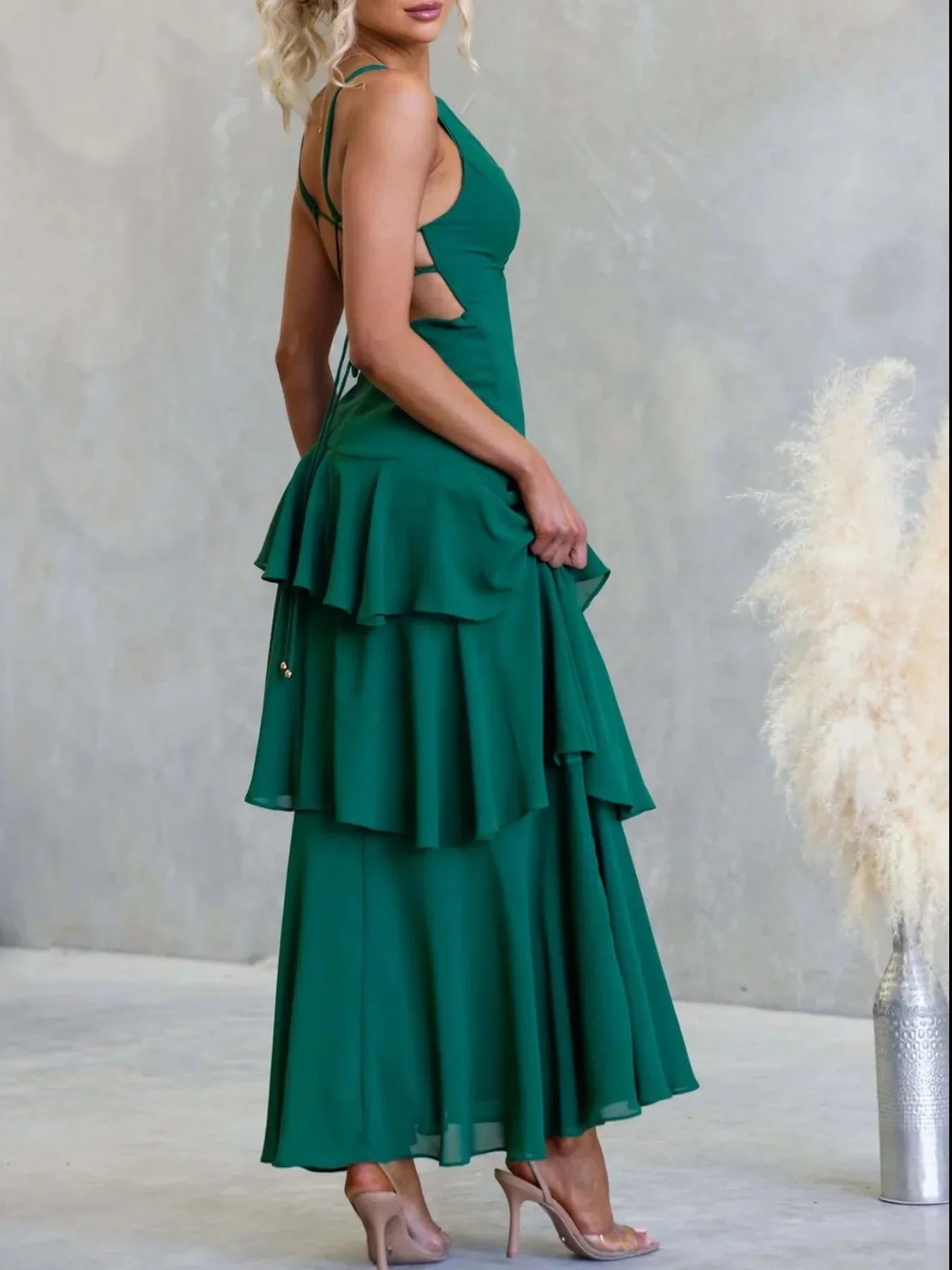 Sleeveless Ruffled Layered Backless Maxi Dress - Southern Shores Clothing