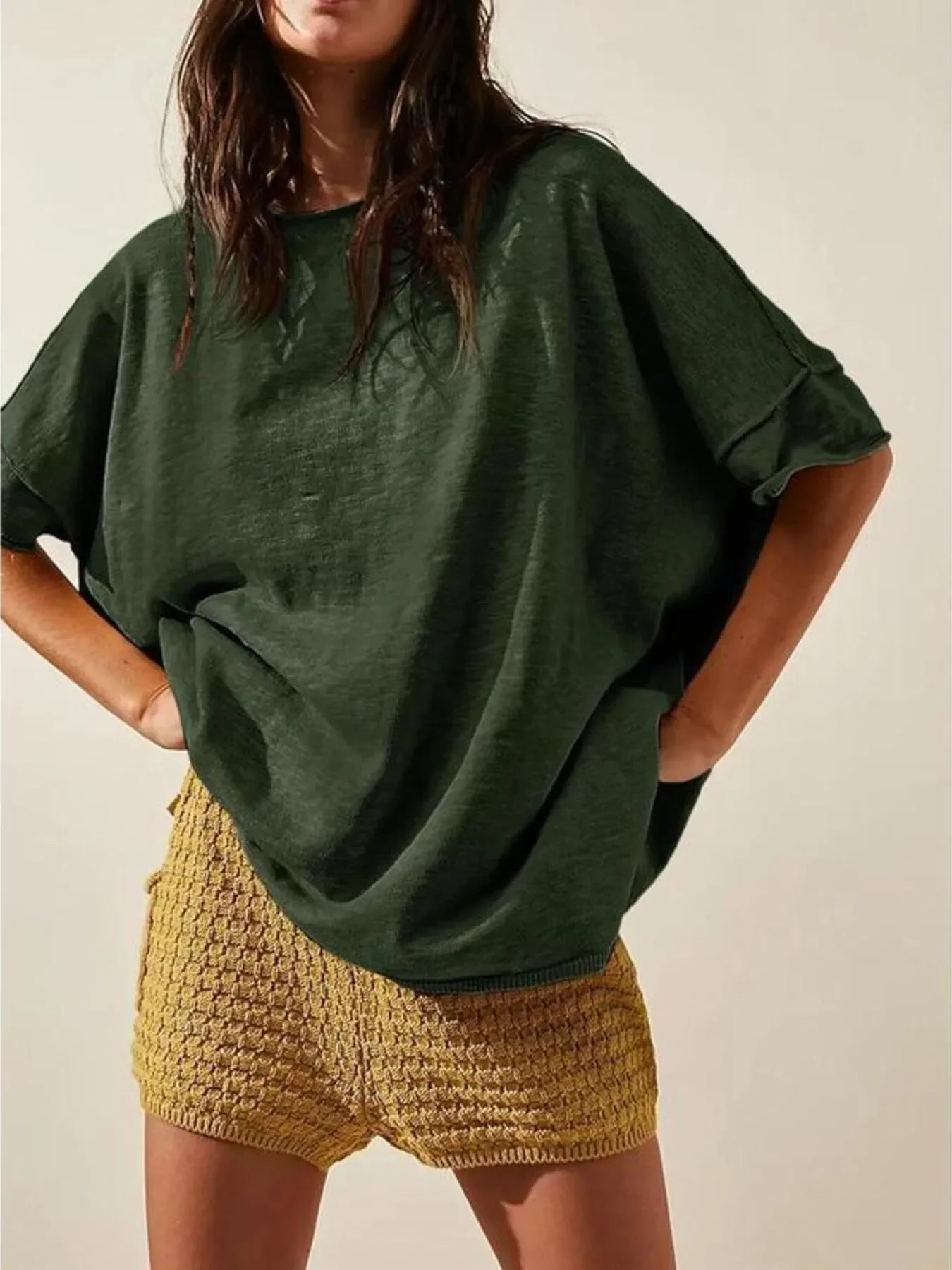 Oversized Round Neck Drop Shoulder Stretchy T Shirt - Southern Shores Clothing