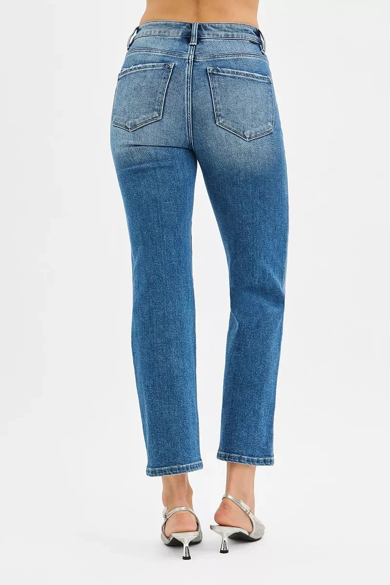 Tummy Control High Rise Crop Straight Denim Jeans - Southern Shores Clothing