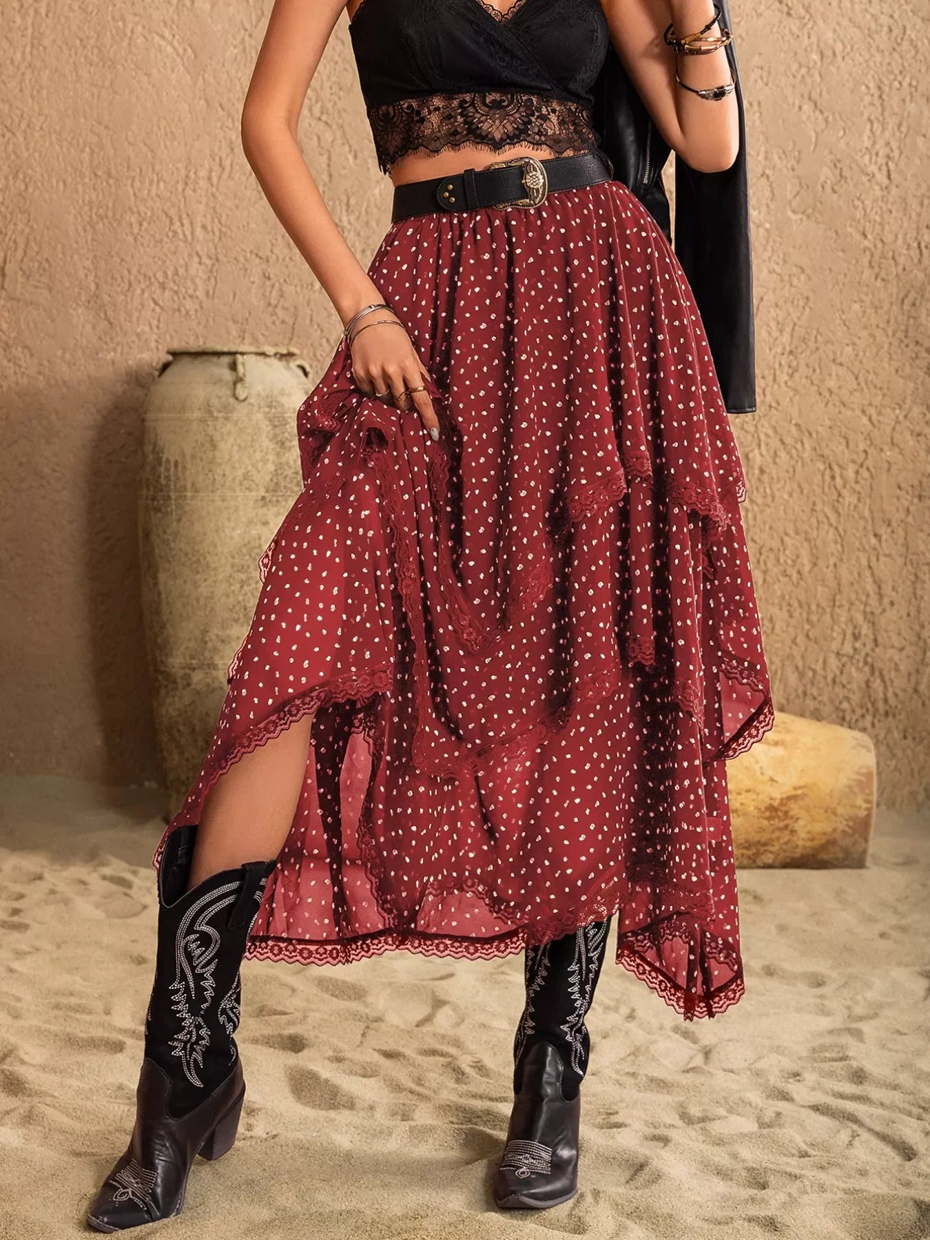 Lightweight Breathable Lace Detail Layered Skirt - Southern Shores Clothing