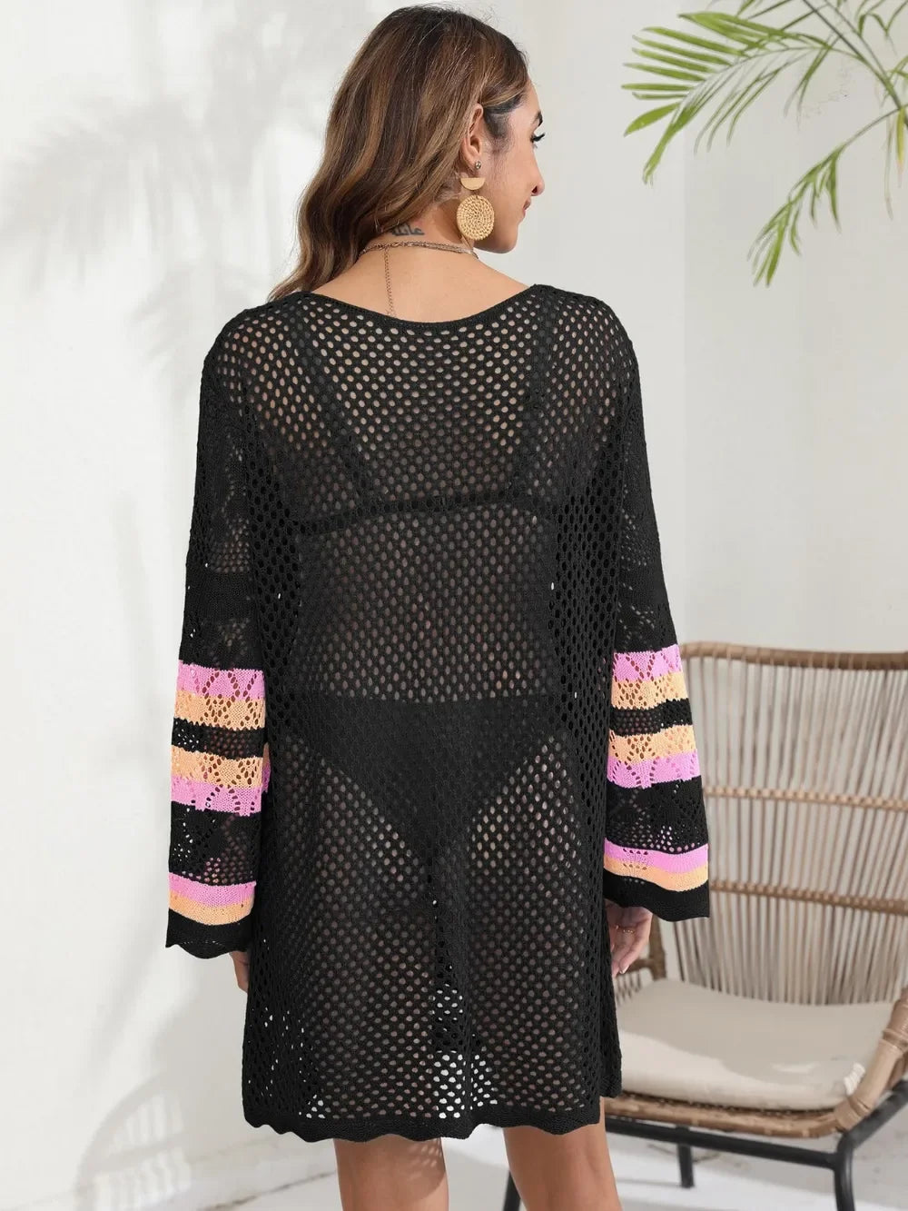 Openwork Sheer Long Sleeve Cover-Up One Size - Southern Shores Clothing