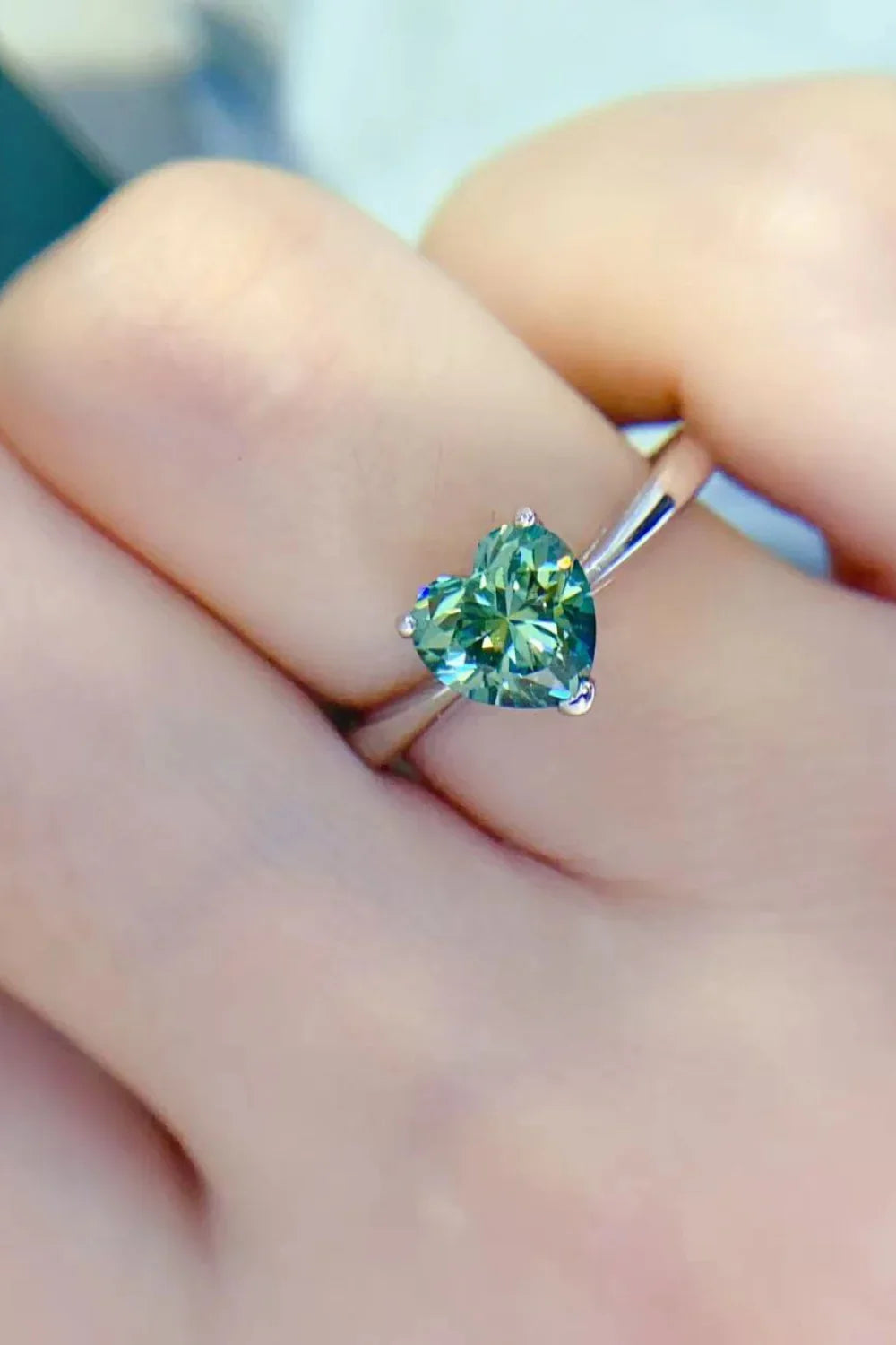 Minimalist 1 Carat Moissanite Heart Ring Sterling Silver