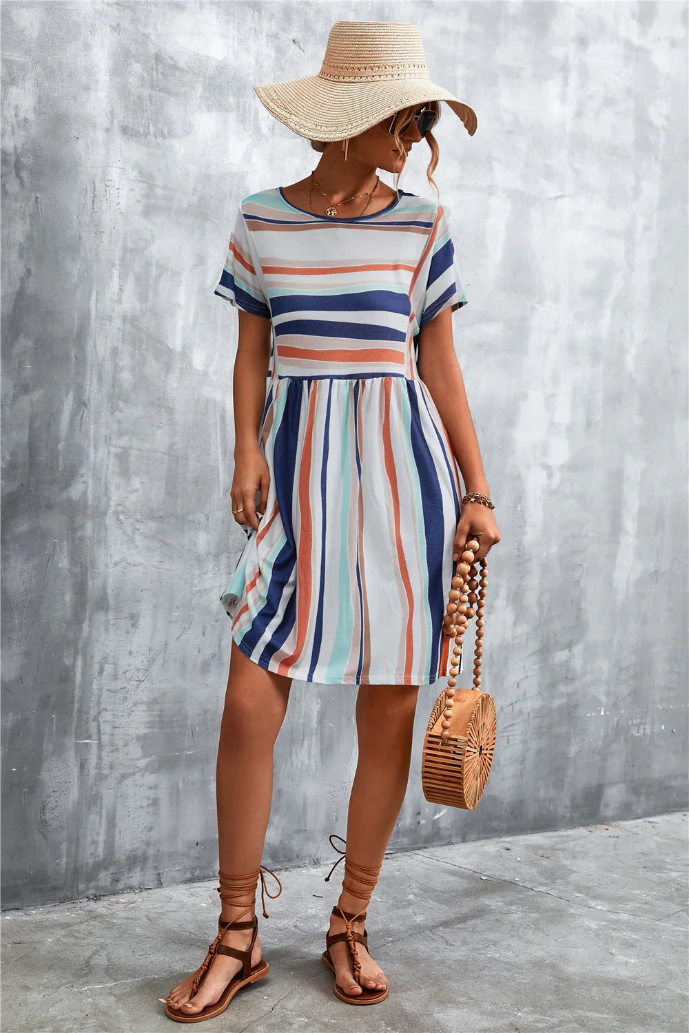 Striped Round Neck Dress - Southern Shores Clothing