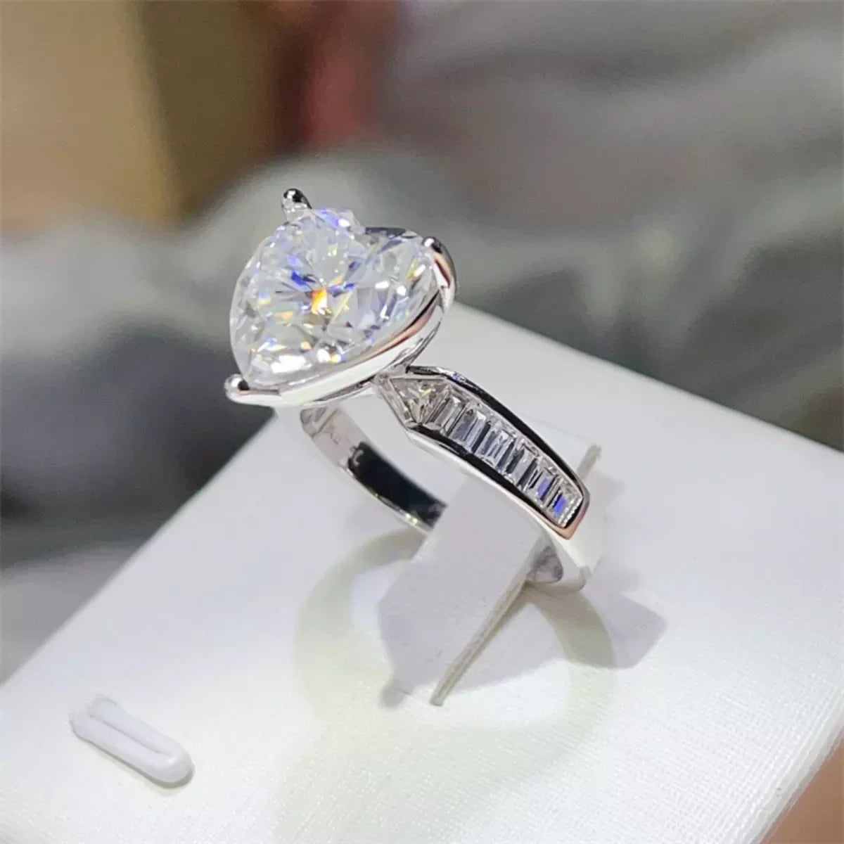 5 Carat Moissanite Heart Ring Platinum-Plated Sterling Silver - Southern Shores Clothing