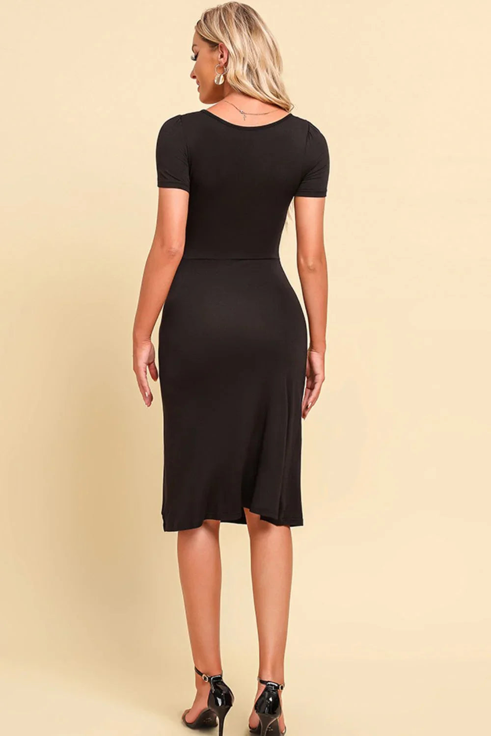 Ruched Sweetheart Neck Short Sleeve Slit Dress - Southern Shores Clothing