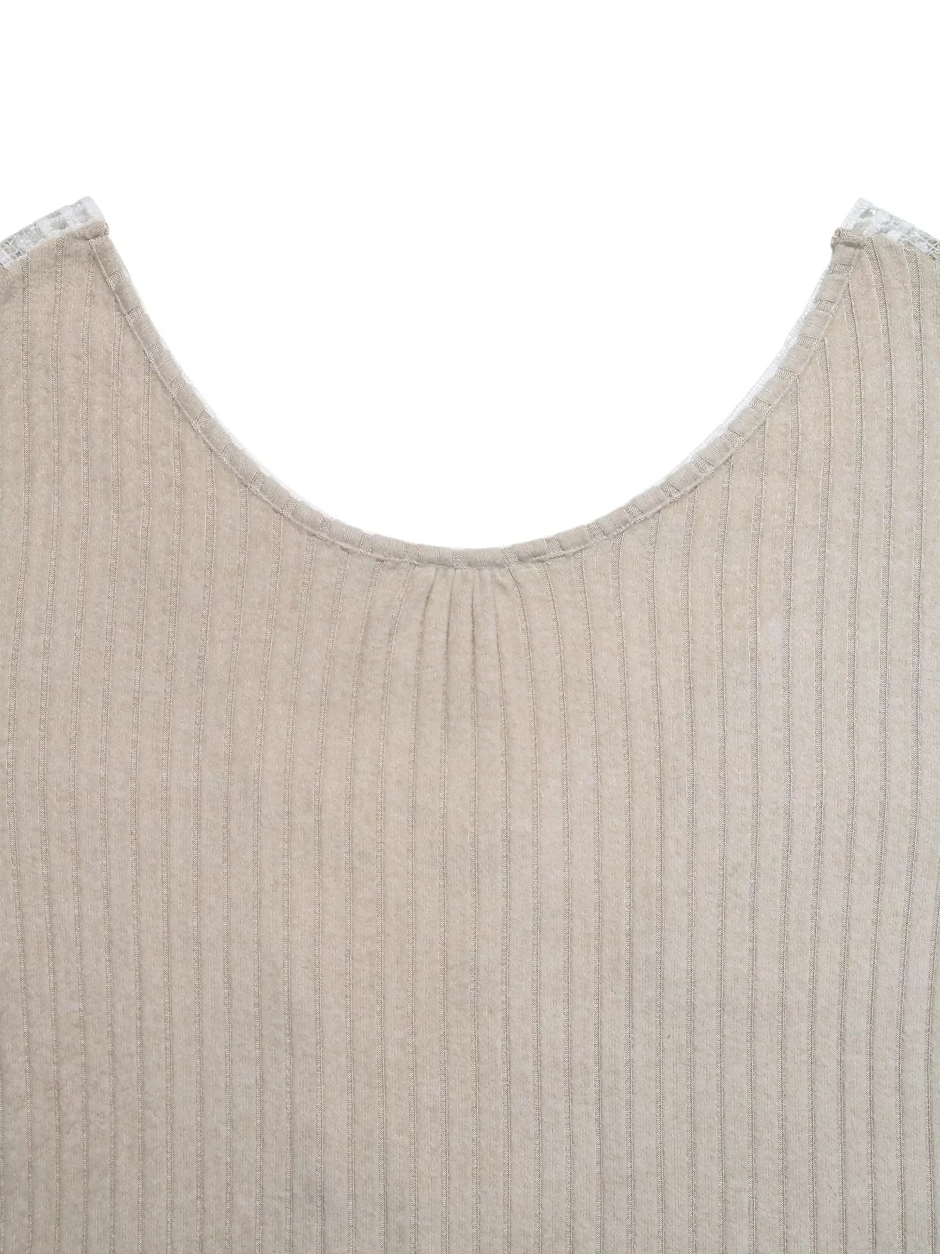 Lace Detail Ribbed Knit Long Sleeve T-Shirt - Southern Shores Clothing