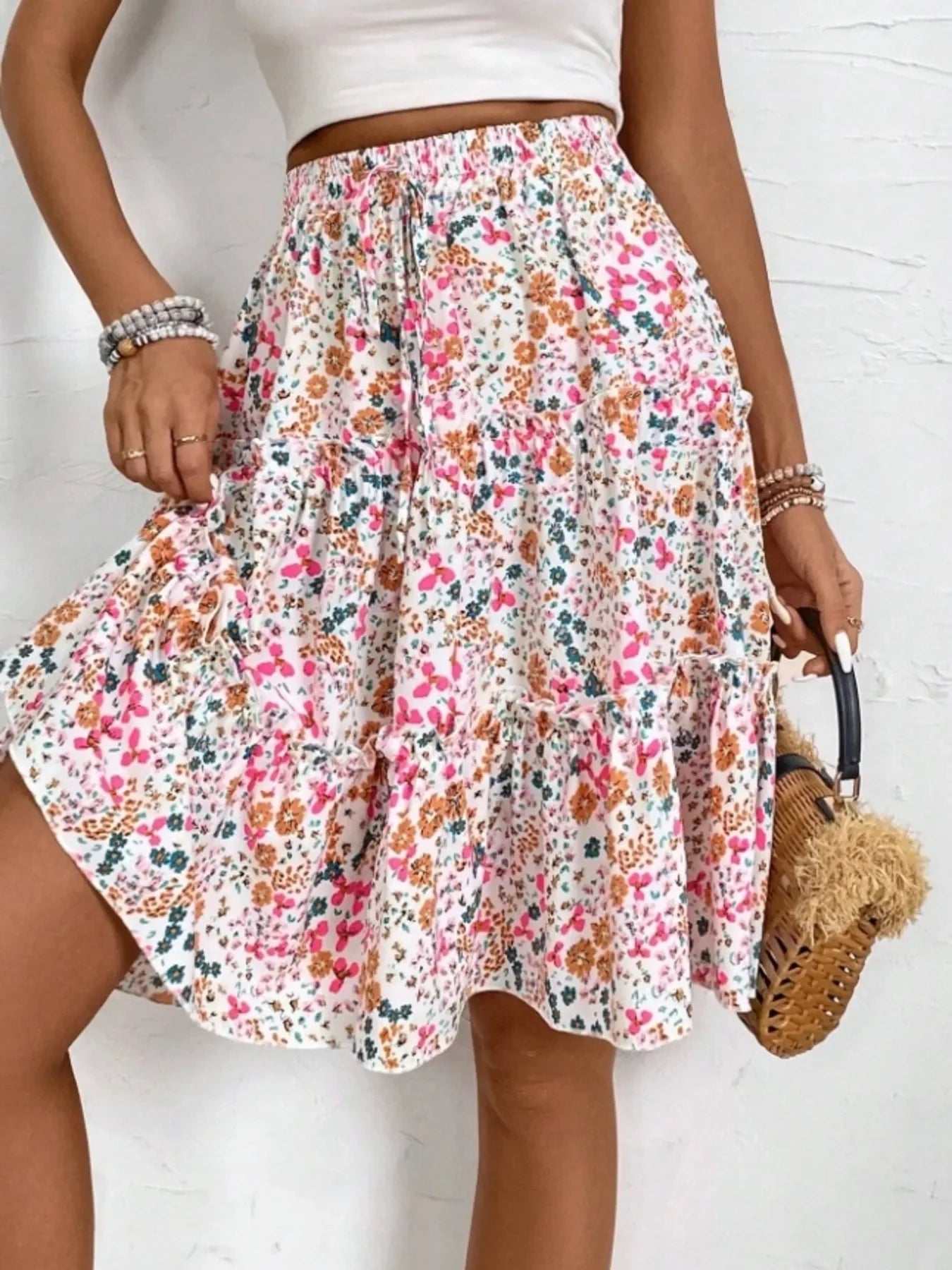 Floral Print Midi Skirt Lightweight Fabric - Southern Shores Clothing