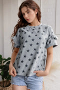 Star Print Tiered Ruffled Sleeve Crew Neck T Shirt - Southern Shores Clothing