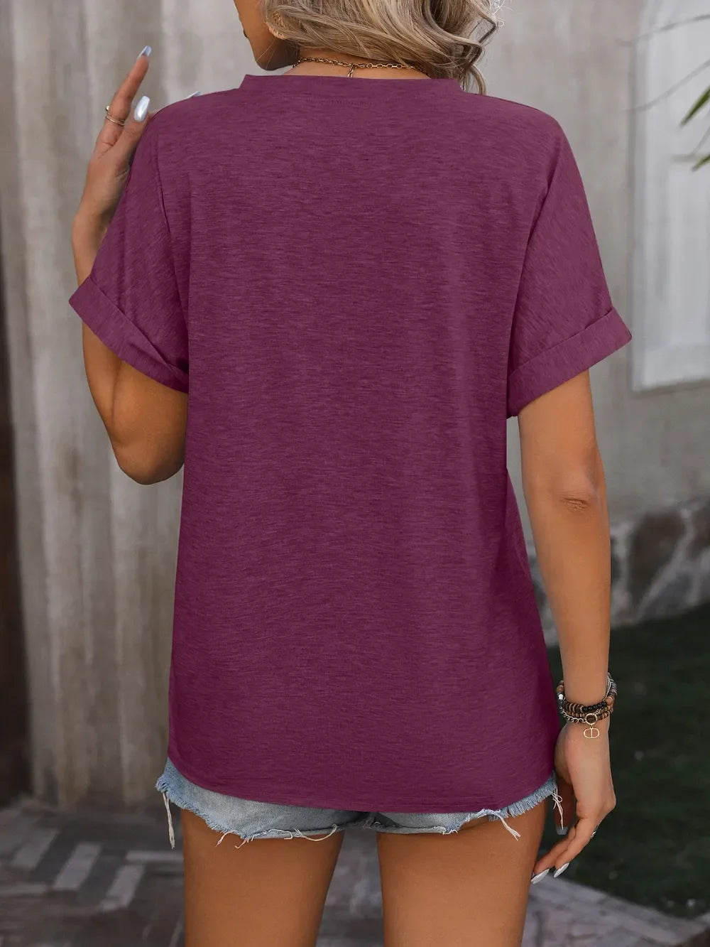 Mandy Notched Buttoned Short Sleeve T-Shirt - Southern Shores Clothing