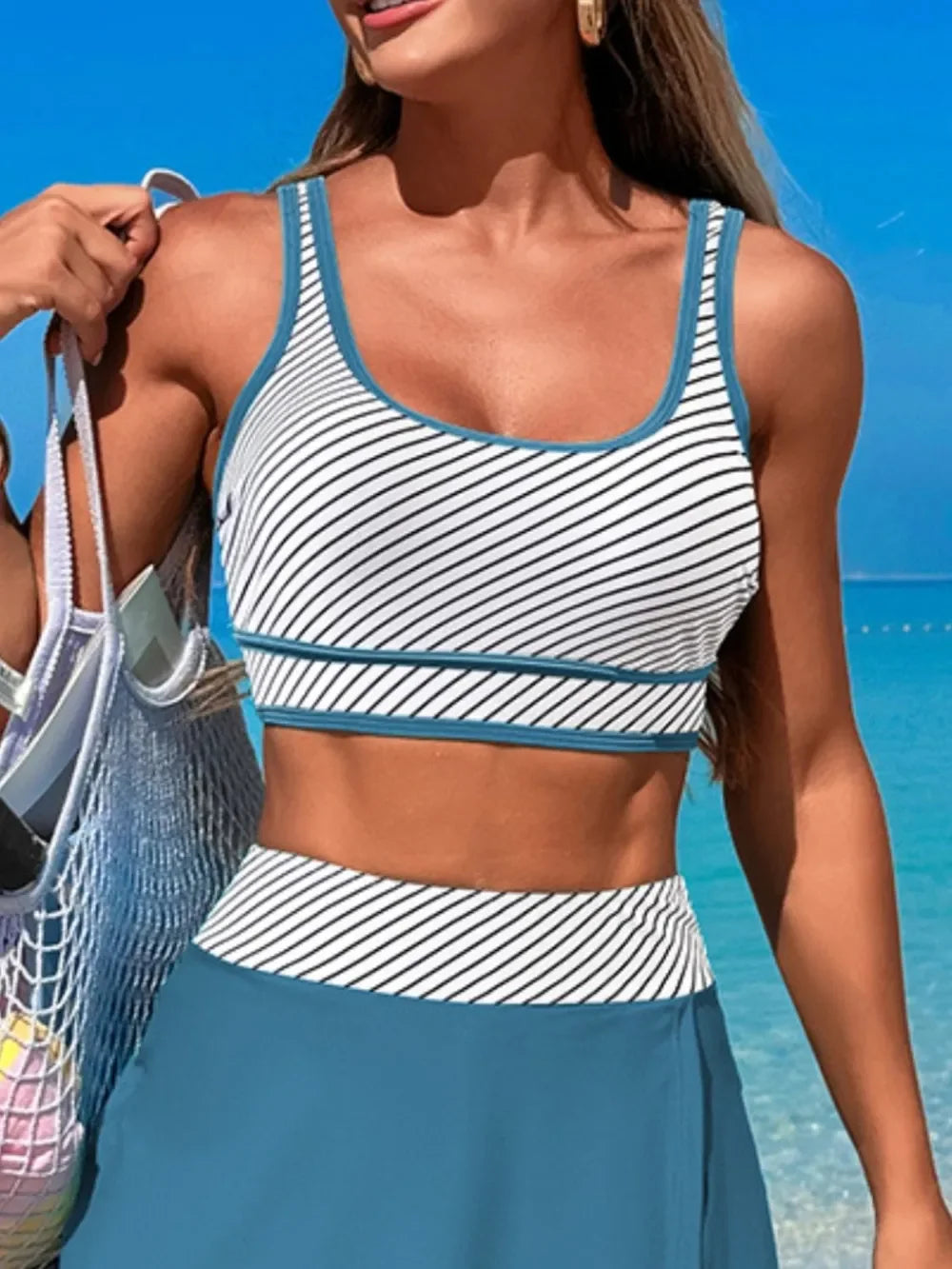 Two-Piece Swim Set With Scoop Neck Top And Skort Lightweight - Southern Shores Clothing