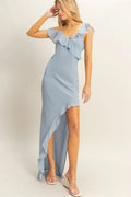 Chiffon Ruffle Trim Midi Dress With Flowing Silhouette - Southern Shores Clothing