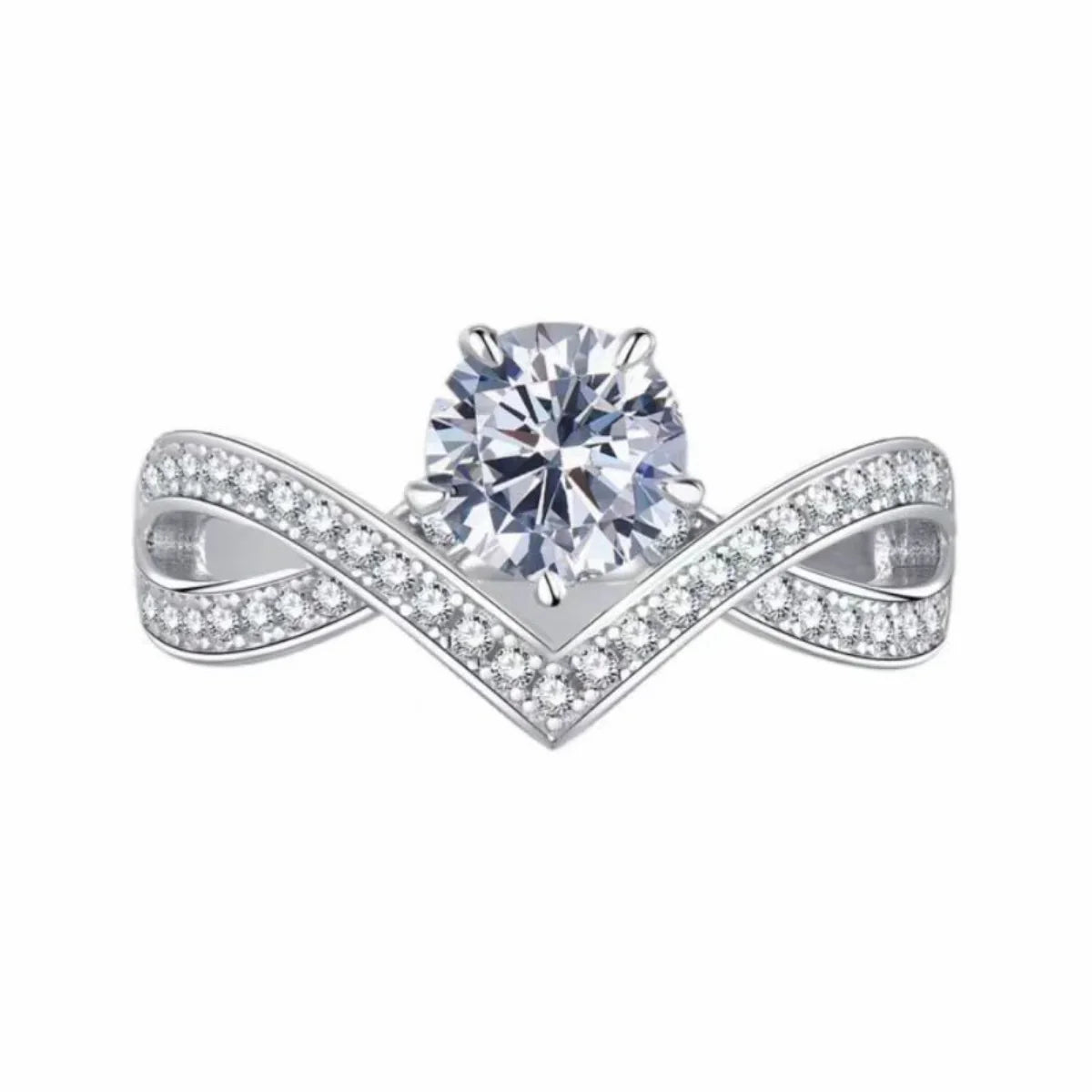 Moissanite Ring 1 Carat 925 Sterling Silver With Pave Band - Southern Shores Clothing