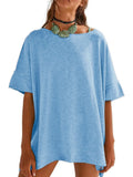 Oversized Round Neck Drop Shoulder Stretchy T Shirt - Southern Shores Clothing