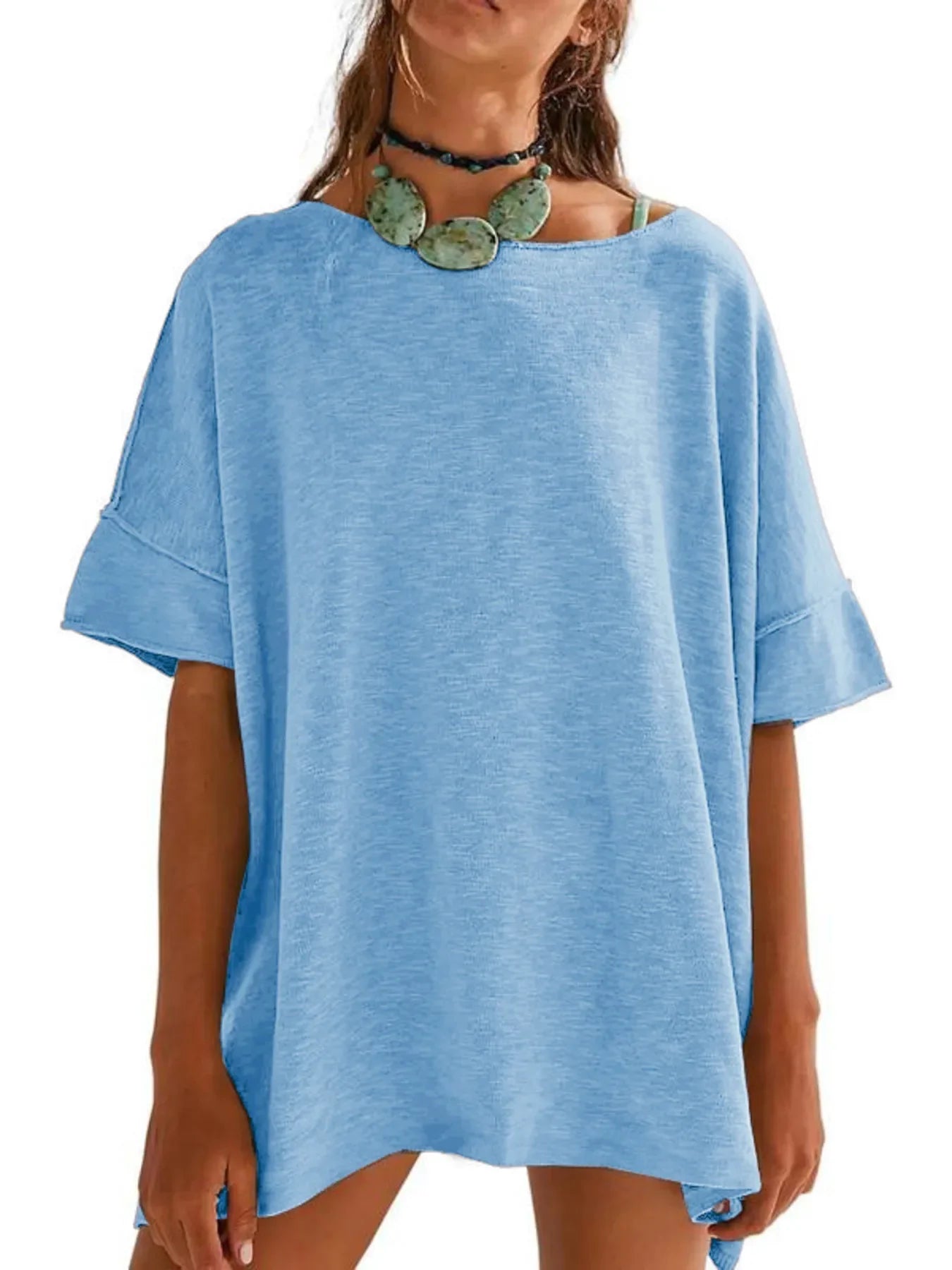 Oversized Round Neck Drop Shoulder Stretchy T Shirt - Southern Shores Clothing