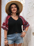 V-Neck Flounce Sleeve Top With Frill Detailing Casual Style - Southern Shores Clothing