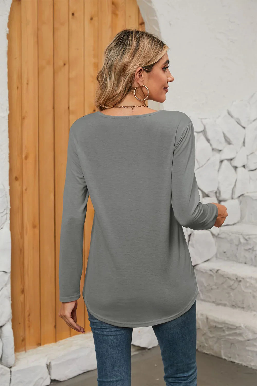 Square Neck Stretch Long Sleeve T Shirt Everyday - Southern Shores Clothing