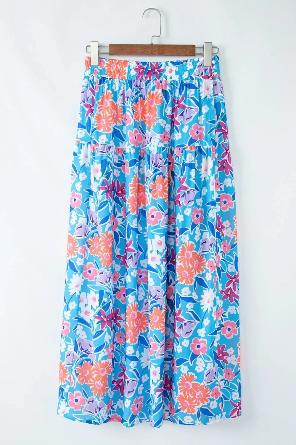 Nautical Floral Print High Waist Split Skirt Silhouette - Southern Shores Clothing