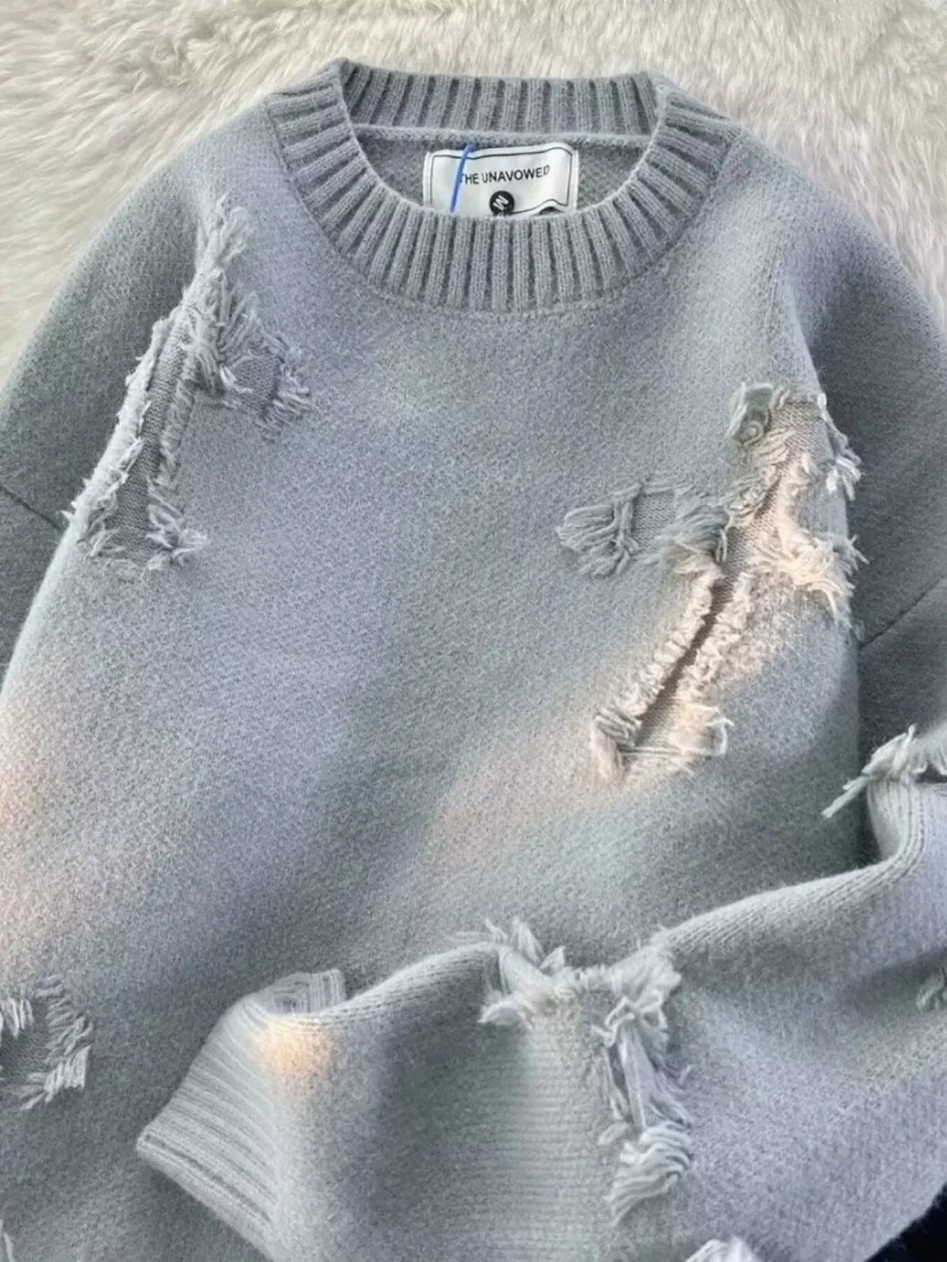 Plus Size Distressed Pullover Knit Sweater
