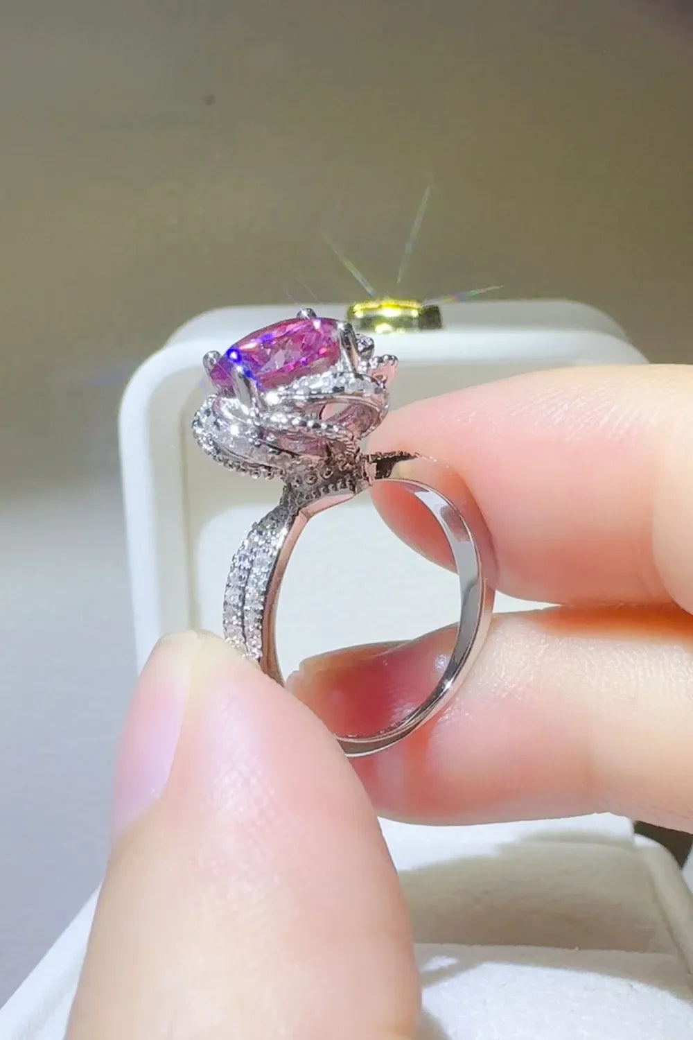 2 Carat Moissanite Sterling Silver Flower Halo Ring - Southern Shores Clothing