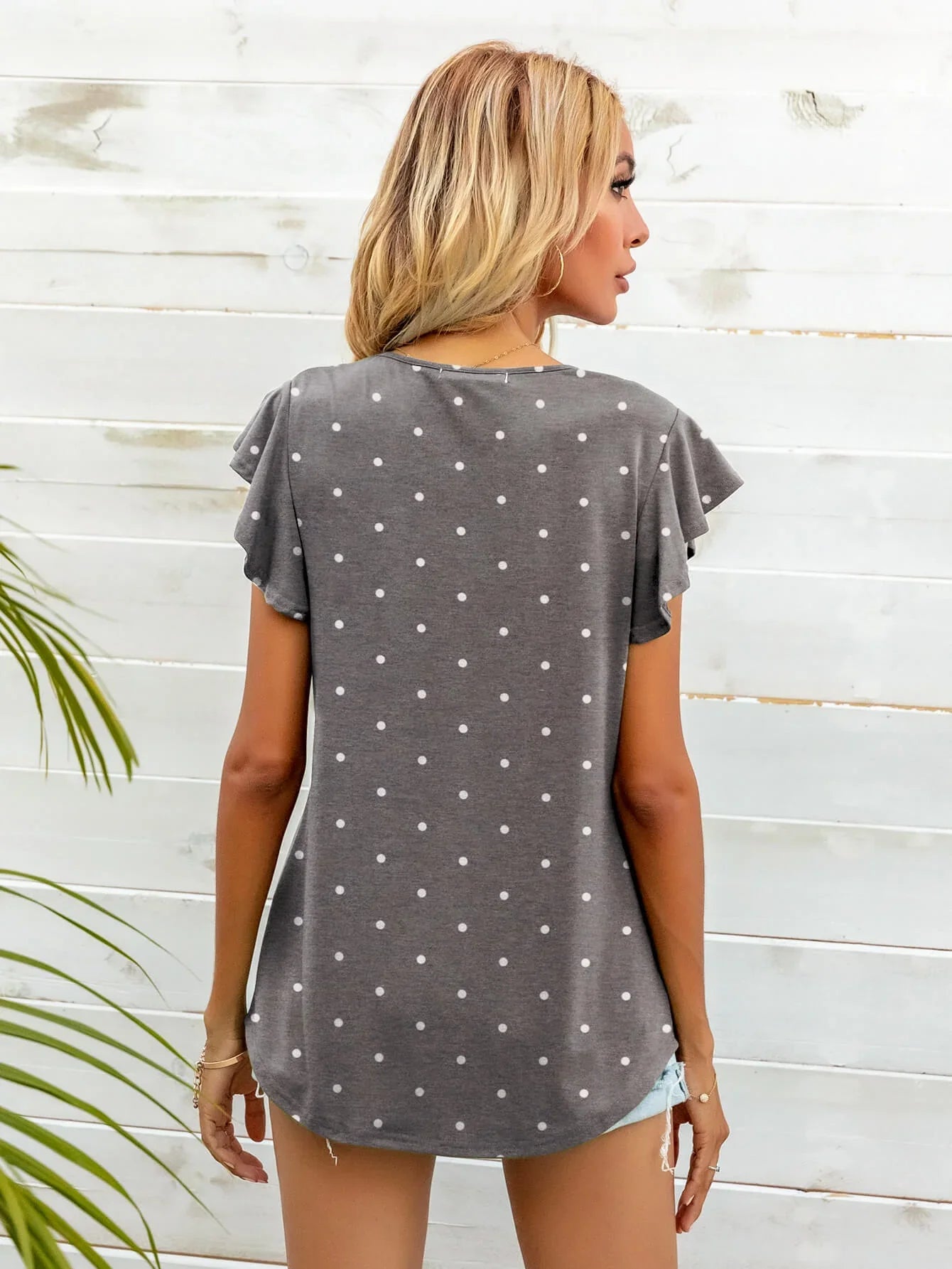 Round Neck Butterfly Sleeve Printed Stretch T Shirt - Southern Shores Clothing