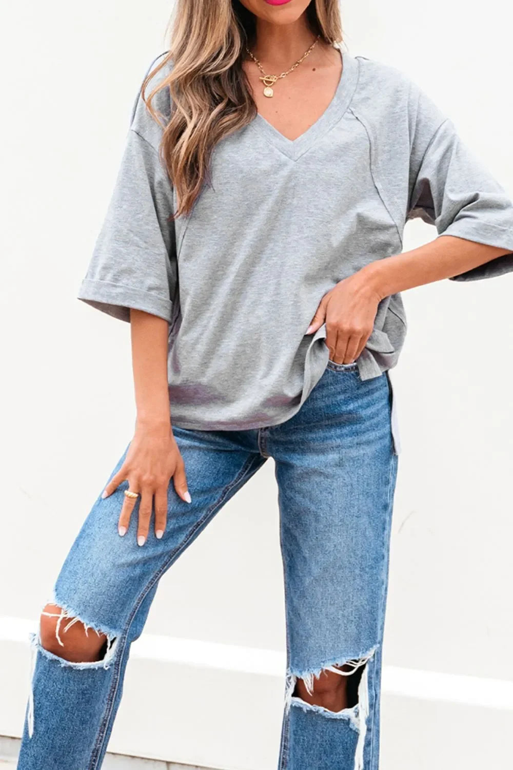 Oversized Raglan V-Neck T-Shirt Half Sleeve - Southern Shores Clothing