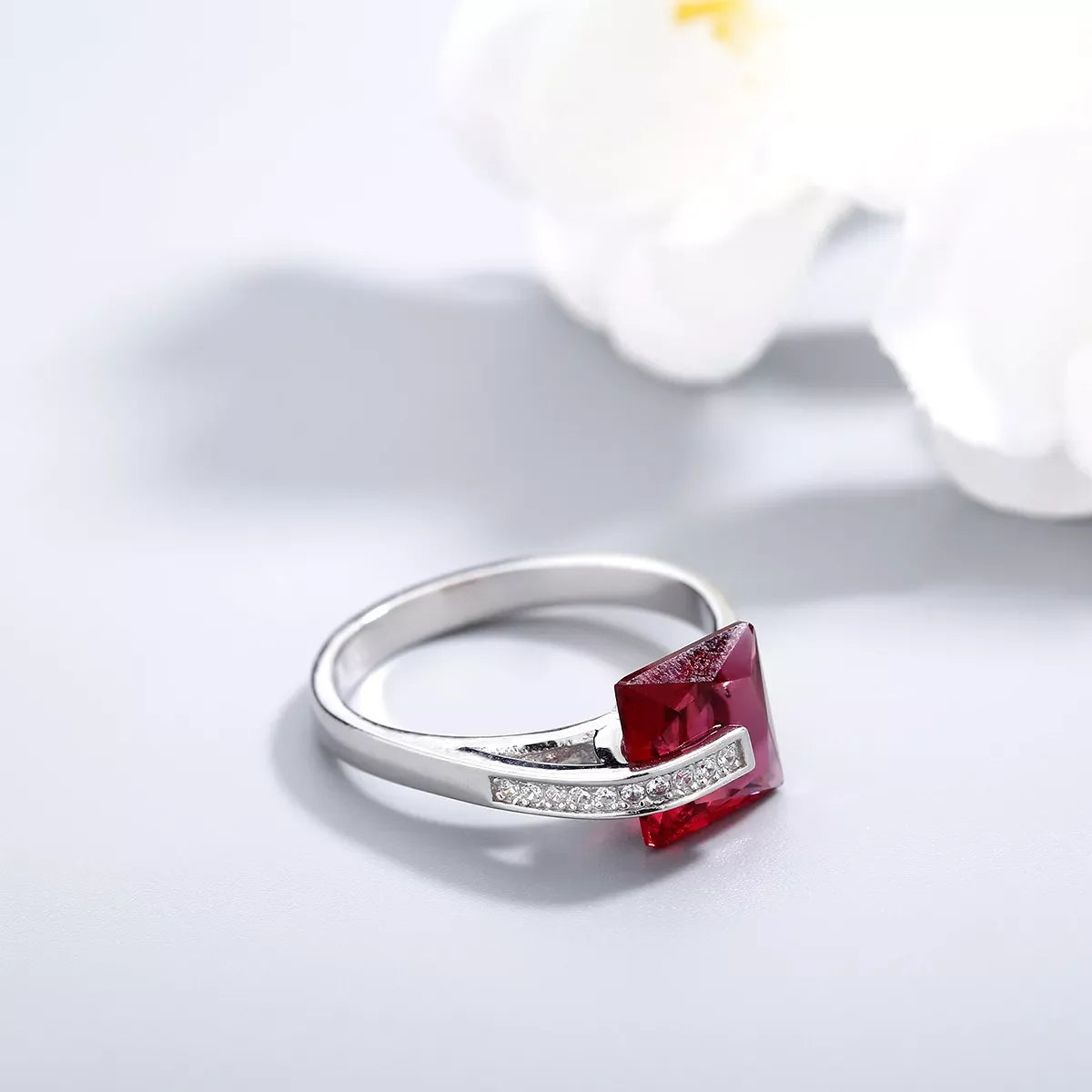 Platinum Plated Square Ring With Zircon Shine