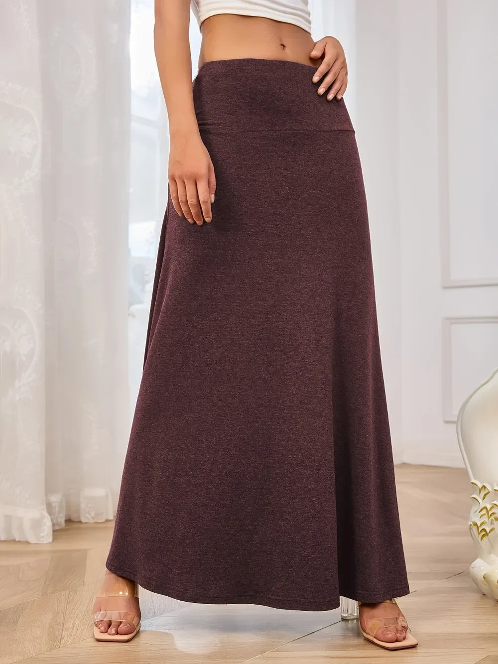 Elegant Solid Elastic Waist Flowy Maxi Skirt - Southern Shores Clothing