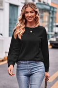Round Neck Long Sleeve Tee Solid Polyester Top - Southern Shores Clothing