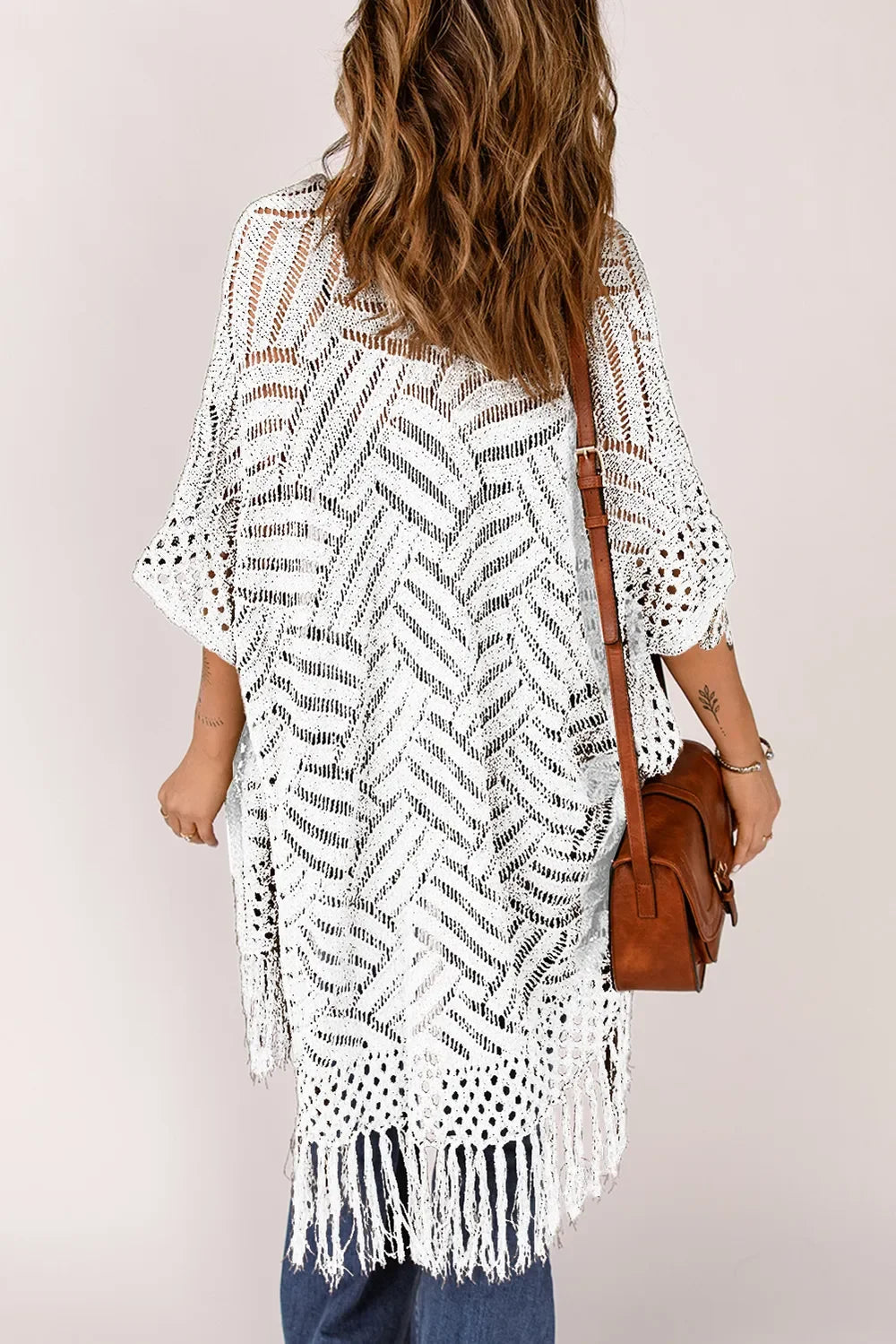 Lightweight Openwork Fringed Cardigan With Open Front - Southern Shores Clothing