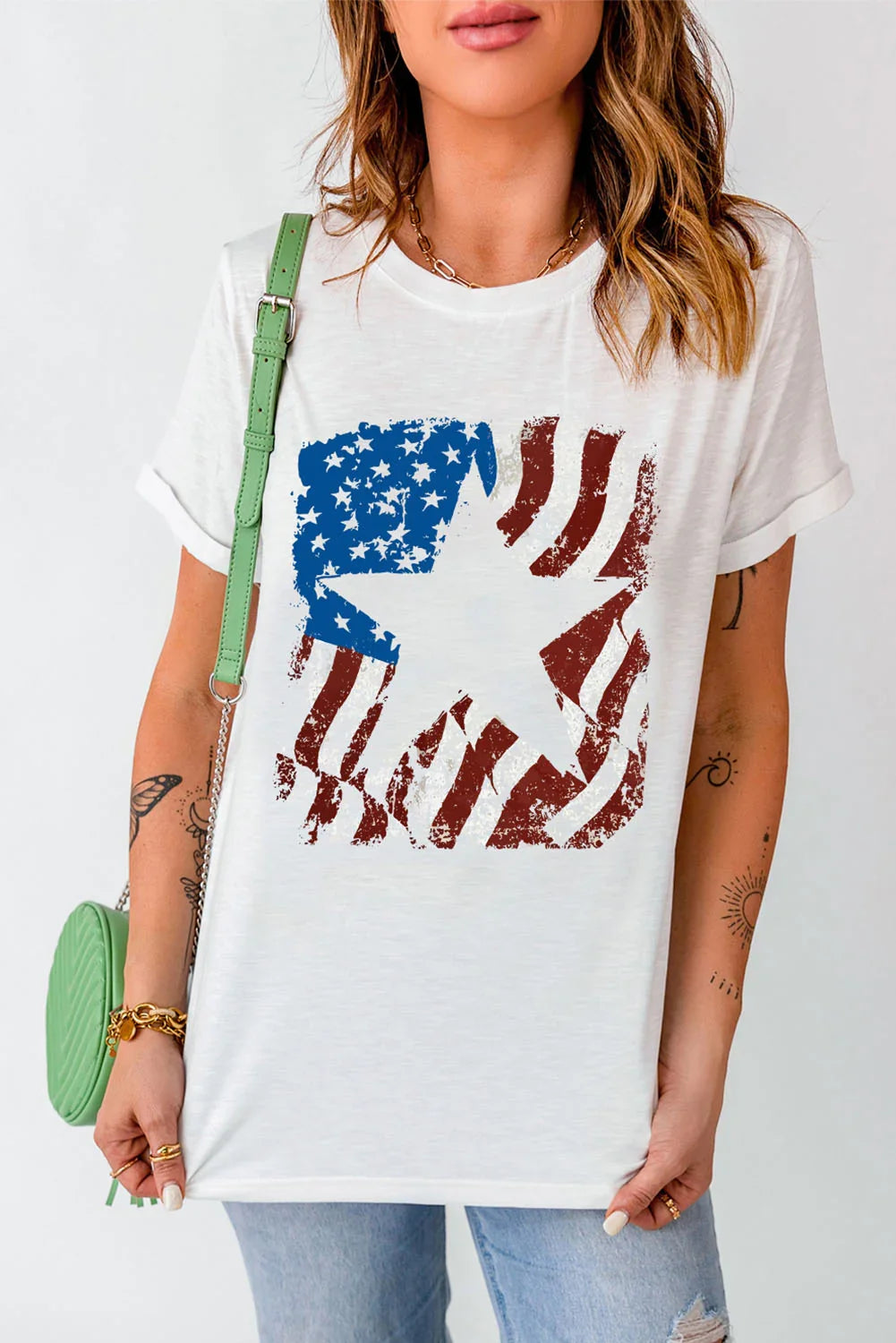 US Flag Graphic Round Neck Short Sleeve T Shirt - Southern Shores Clothing