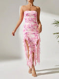 Tie-Dye Strapless Ruffle Hem Dress Coastal - Southern Shores Clothing
