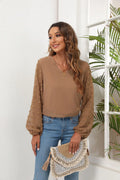 Stretch Swiss Dot V Neck Balloon Sleeve Blouse - Southern Shores Clothing