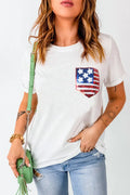 US Flag Print Round Neck Short Sleeve T Shirt - Southern Shores Clothing