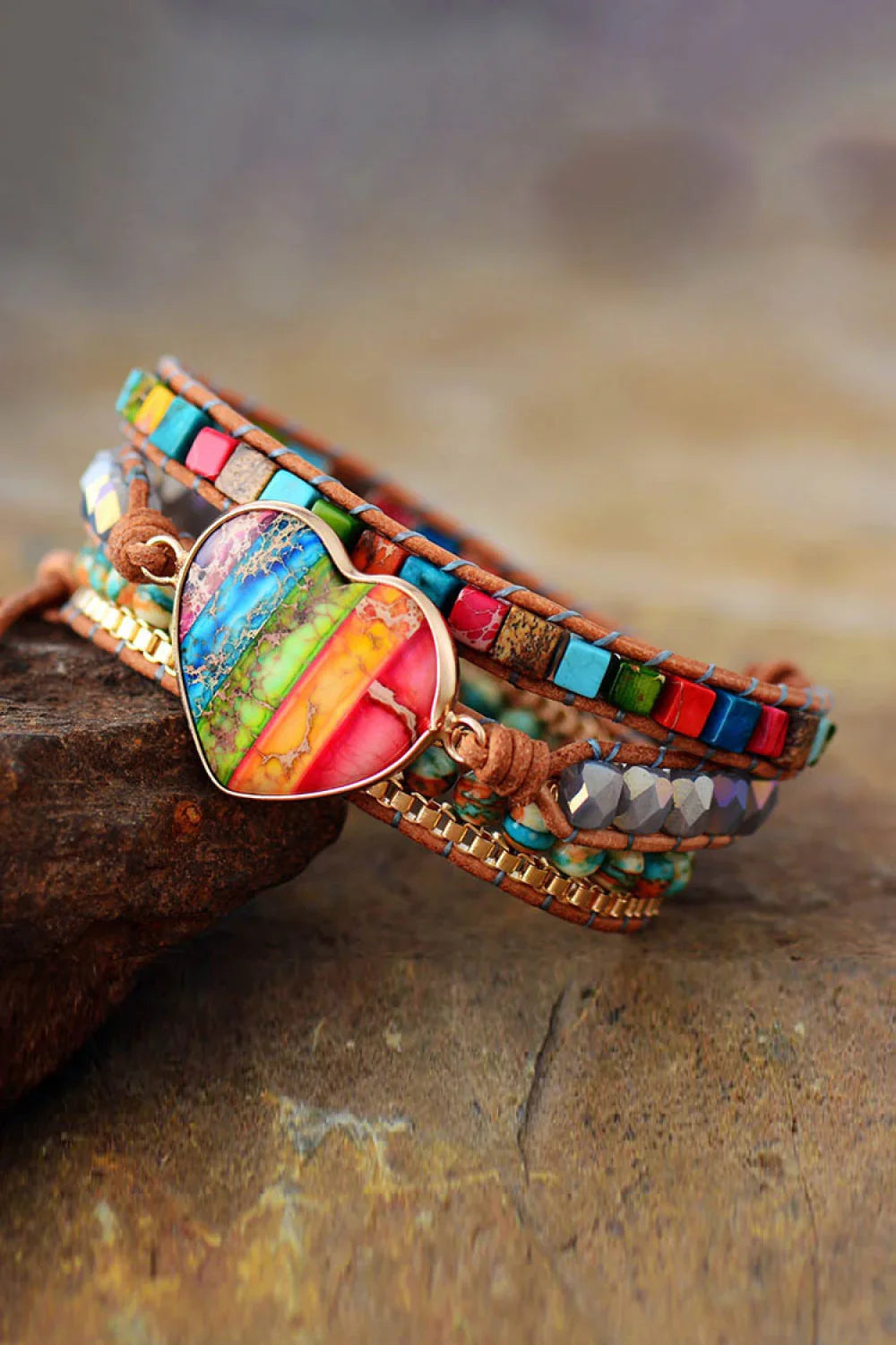 Imperial Jasper And Crystal Layered Wrap Bracelet - Southern Shores Clothing