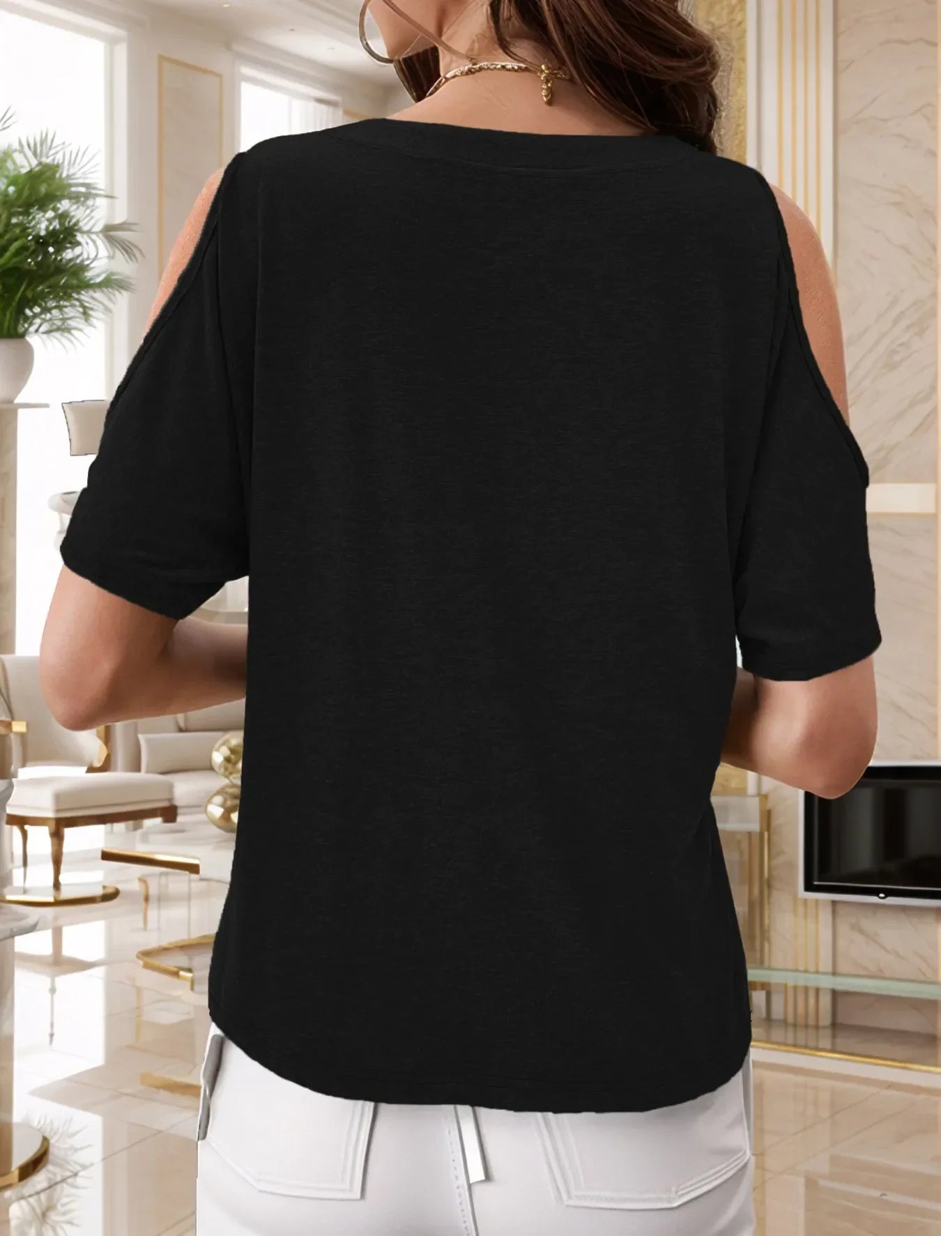 Full Size Cold Shoulder Button Front T-Shirt Plus Size - Southern Shores Clothing