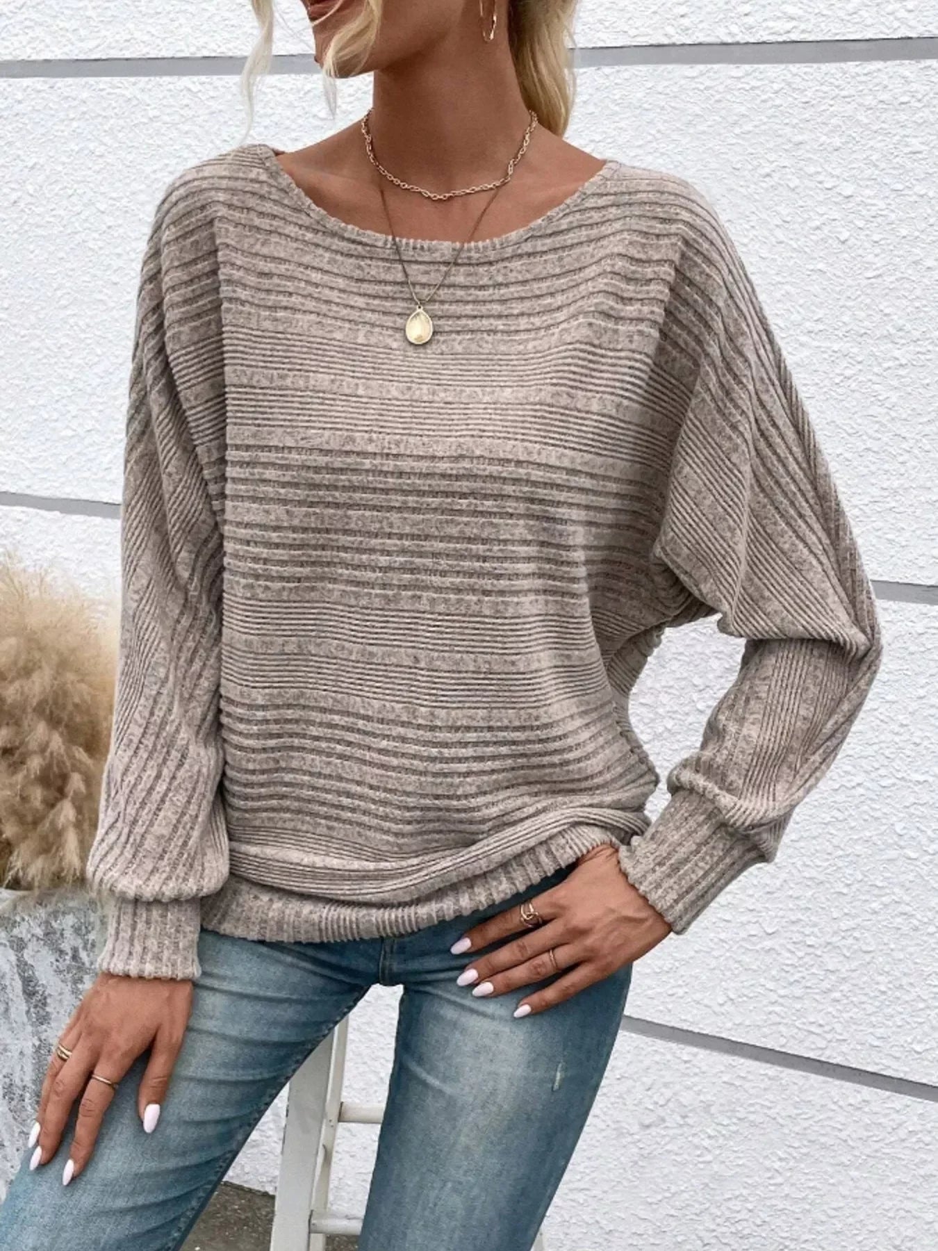 Ribbed Round-Neck Long-Sleeve T-Shirt With Slight Stretch - Southern Shores Clothing