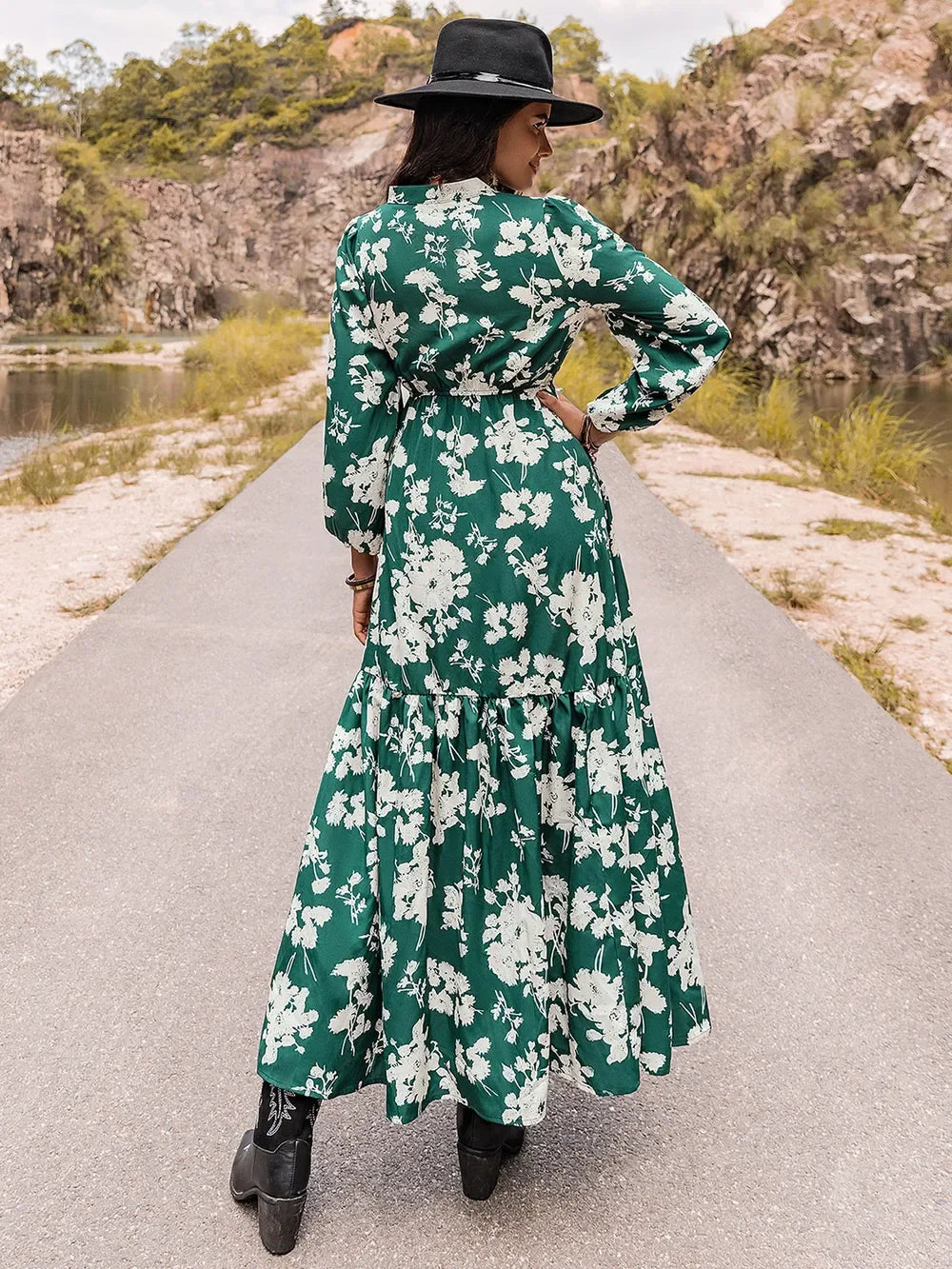 Printed Notched Neck Maxi Dress For Coastal Style - Southern Shores Clothing