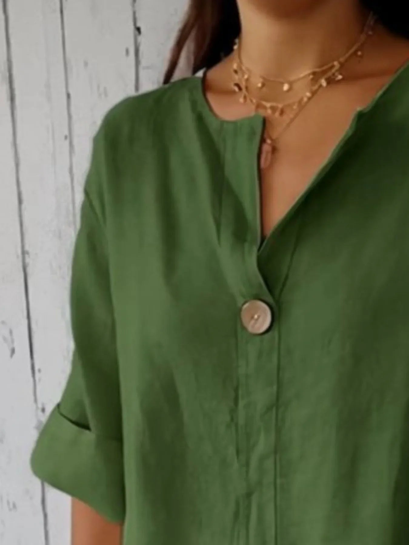 Plus Size Linen Blend Notched Blouse With Button Front - Southern Shores Clothing