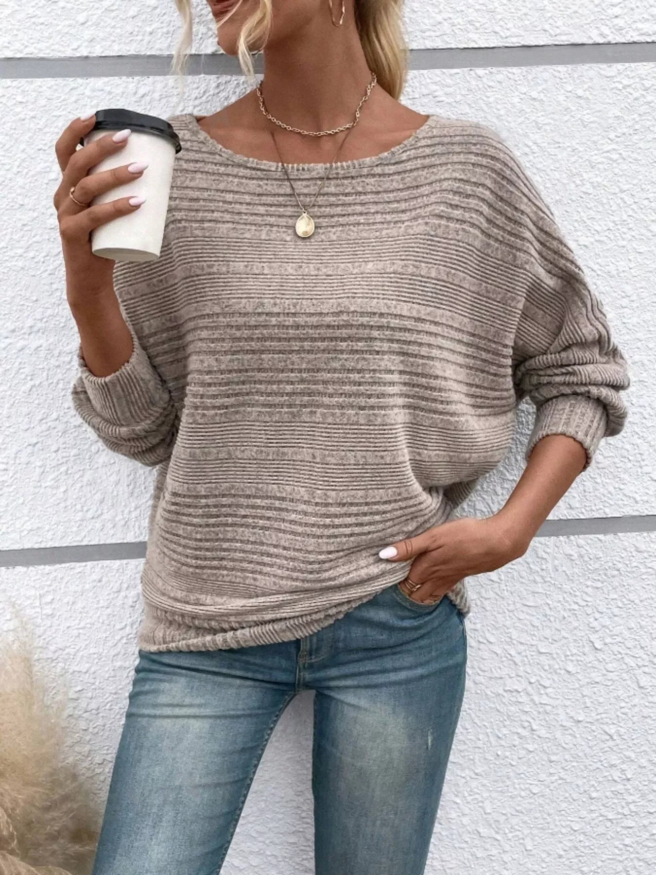 Ribbed Round-Neck Long-Sleeve T-Shirt With Slight Stretch - Southern Shores Clothing