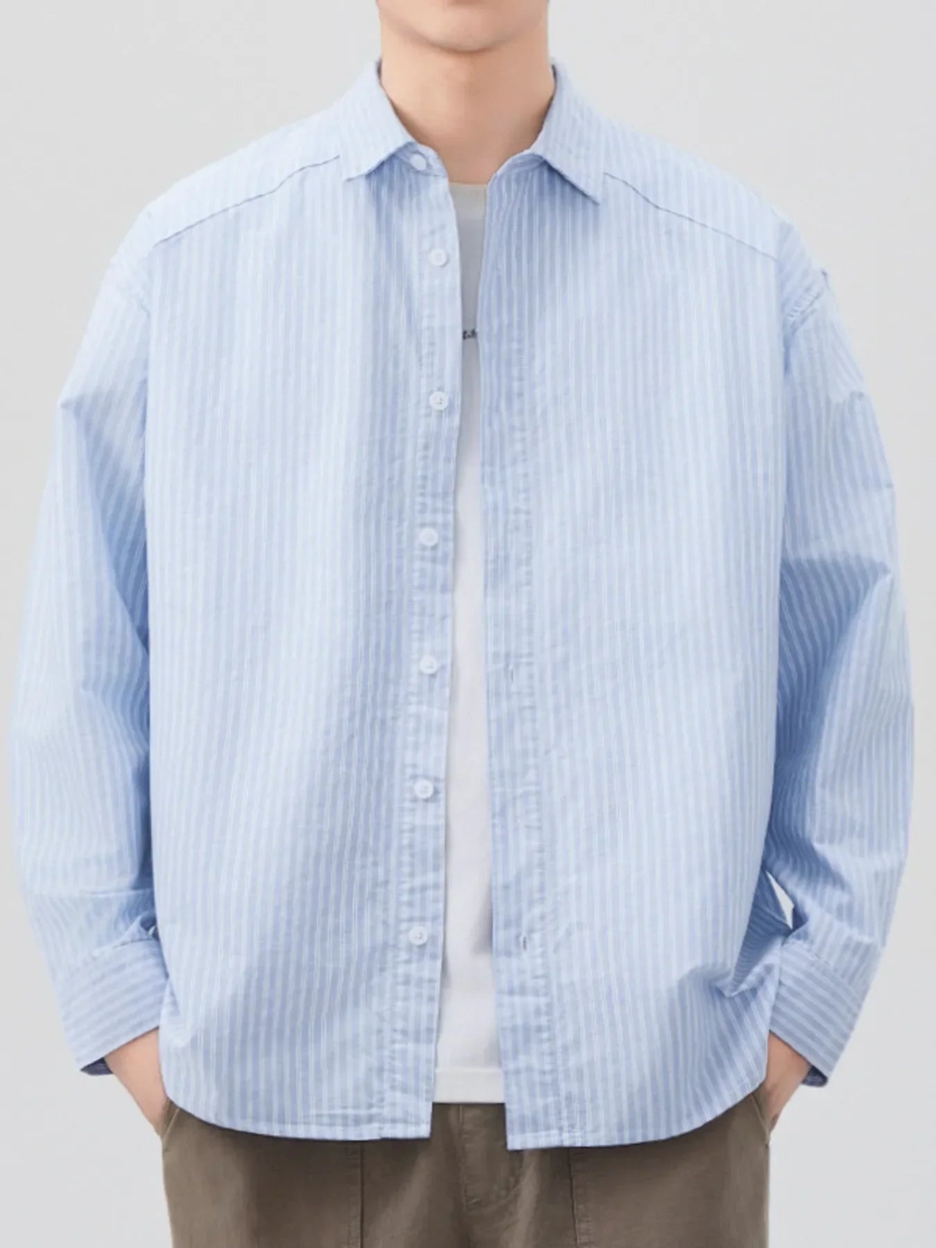 Plus Size Oversized Striped Long Sleeve Shirt - Southern Shores Clothing
