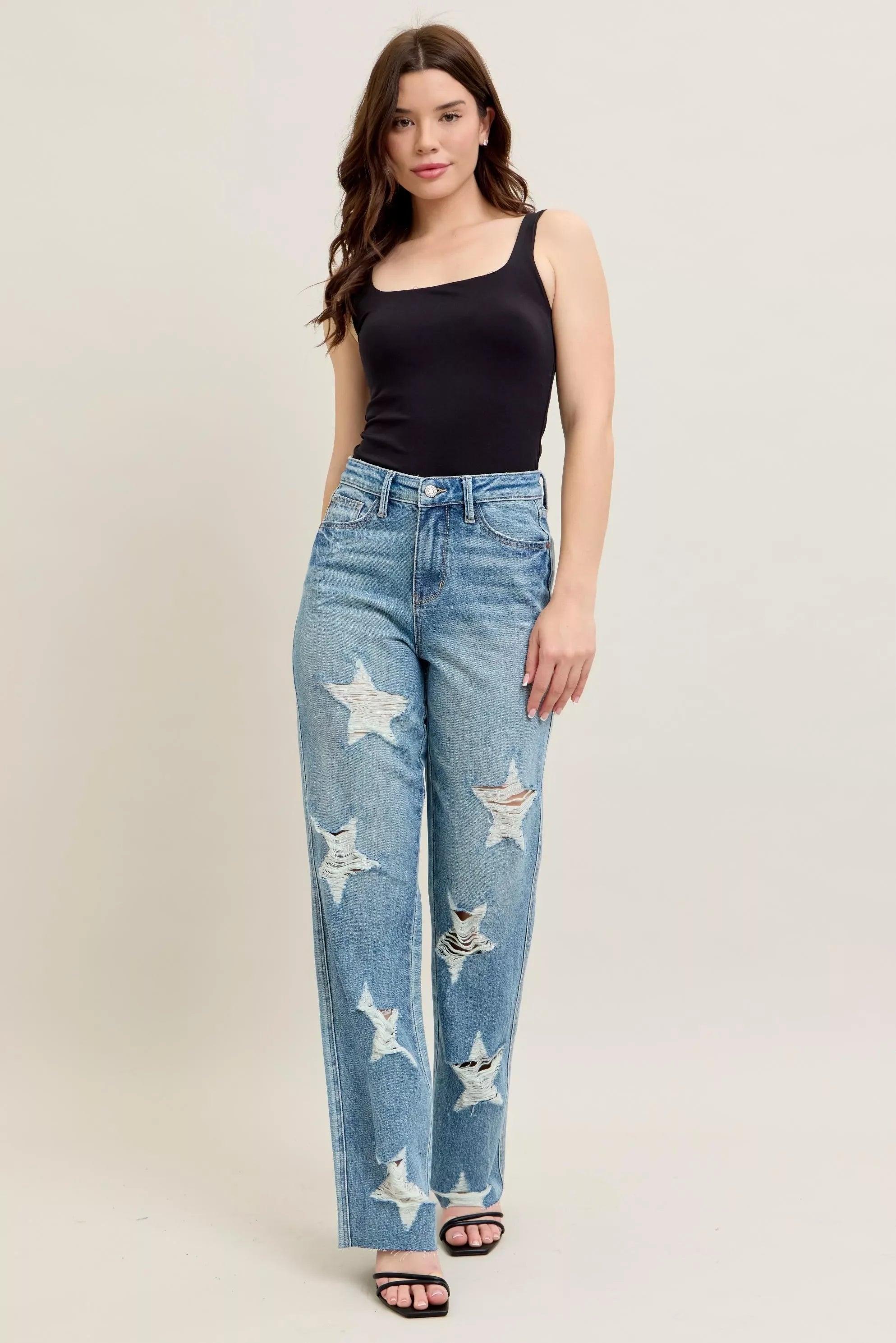 Plus Size High Waist Destroyed Straight Jeans - Southern Shores Clothing