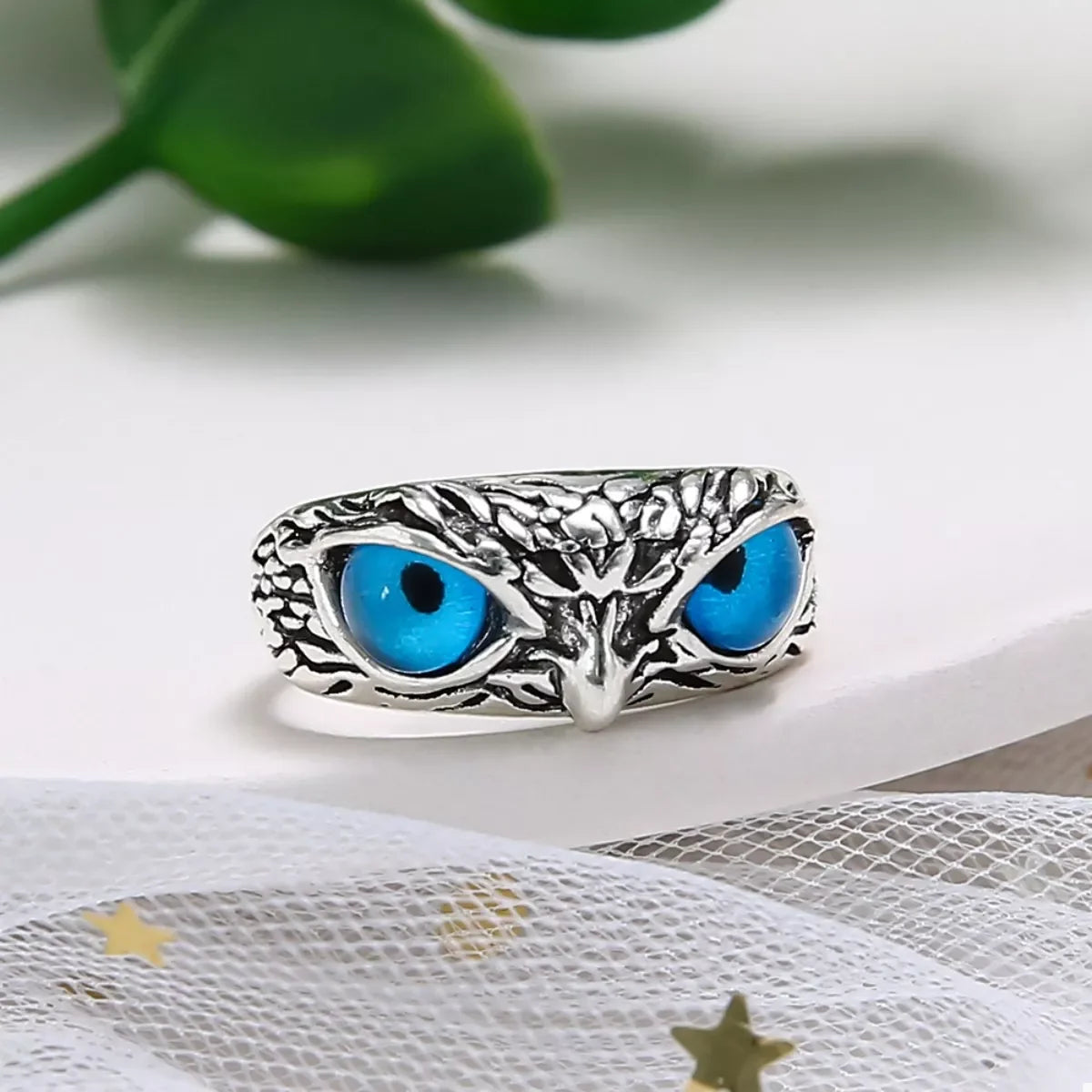 Owl Eyes Silver Plated Ring With Resin Accents - Southern Shores Clothing