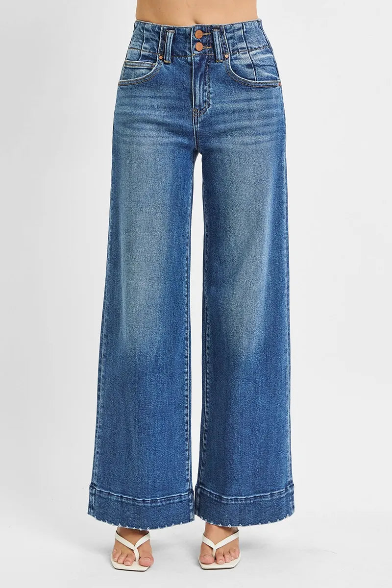 Coastal Risen High Rise Wide Seam Detailed Ankle Jeans Plus Size