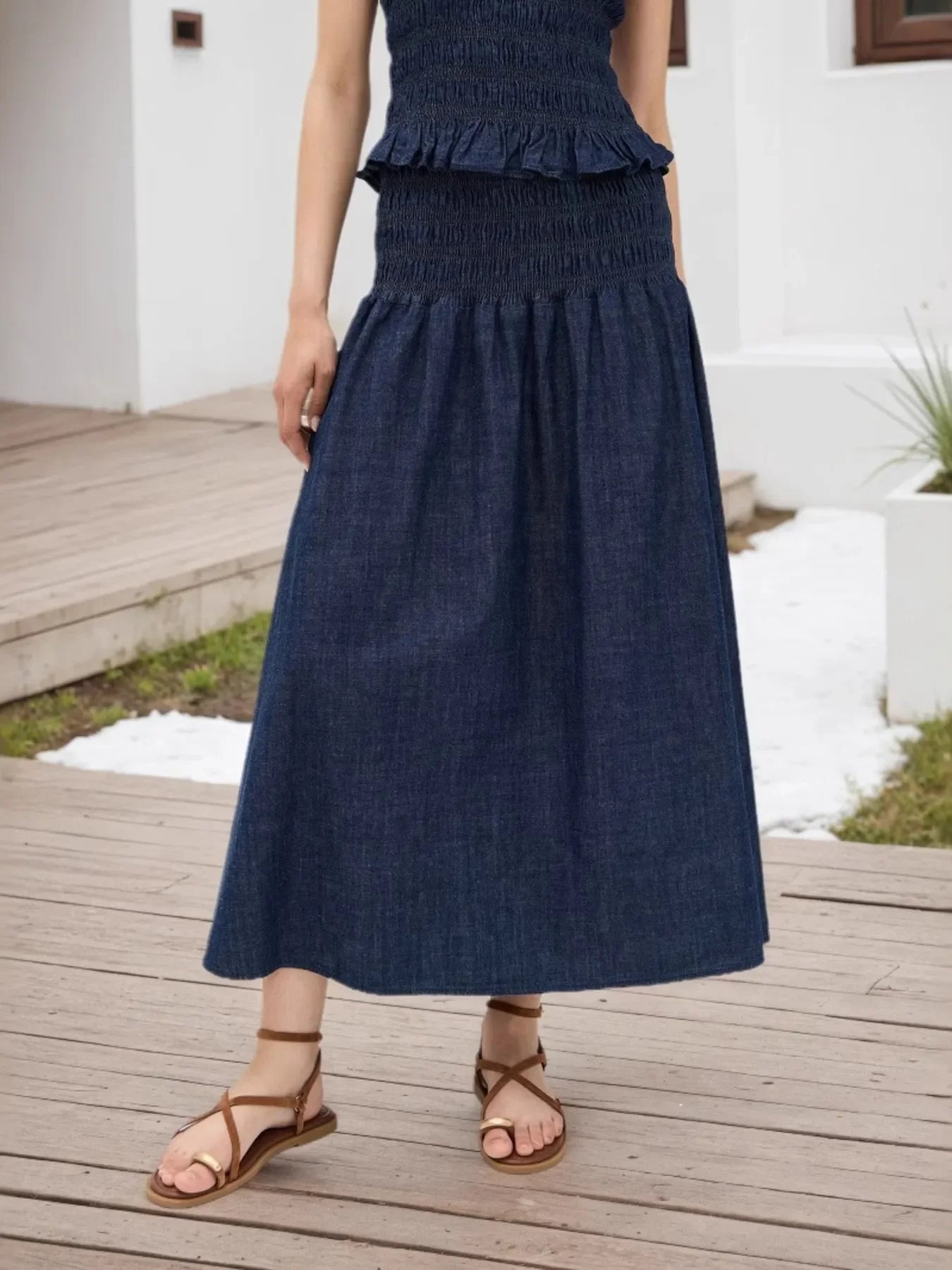 Classic Elastic Waist Midi Skirt With Stretch - Southern Shores Clothing