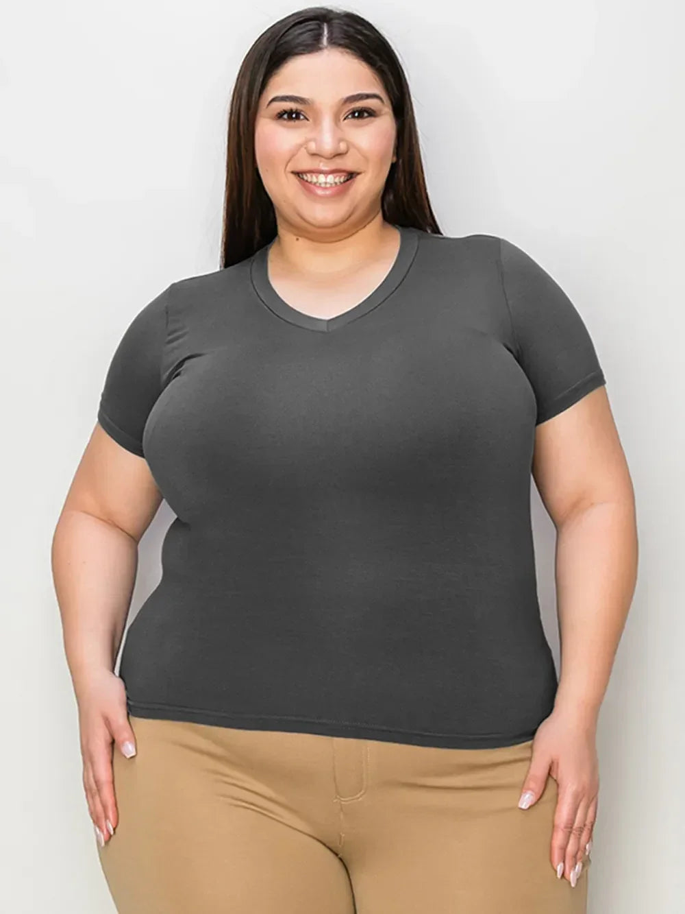 Basic Bae Full Size V-Neck High-Low T-Shirt - Southern Shores Clothing