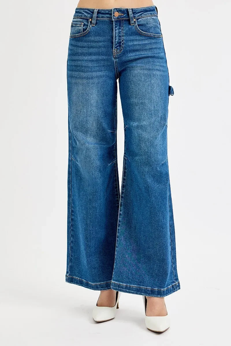 High Rise Patch Wide Leg Jeans Plus Size - Southern Shores Clothing